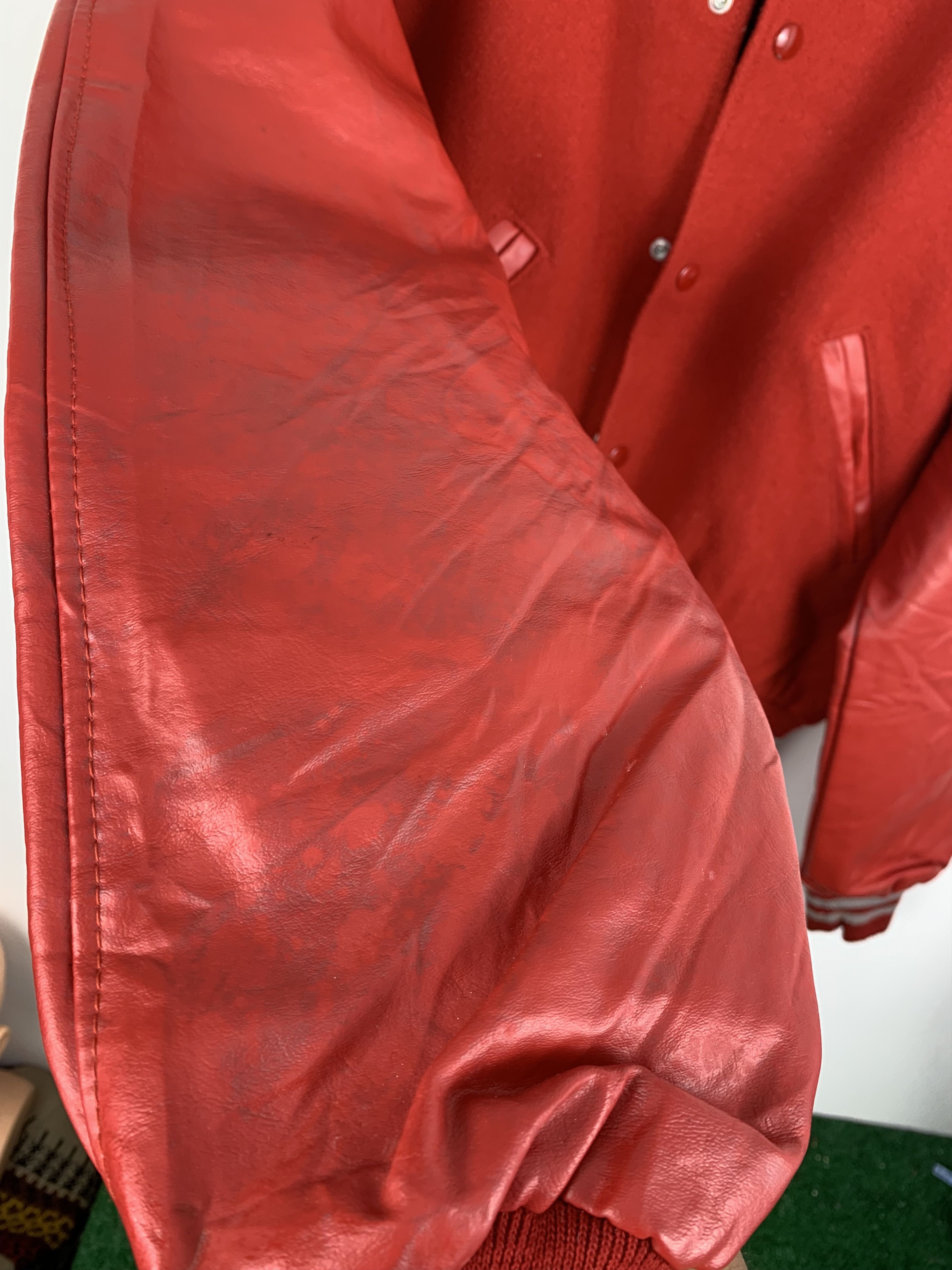 Holloway Vintage 80s Holloway Sleeve Leather Varsity Jacket Red V0504 Size US M / EU 48-50 / 2 - 10 Thumbnail