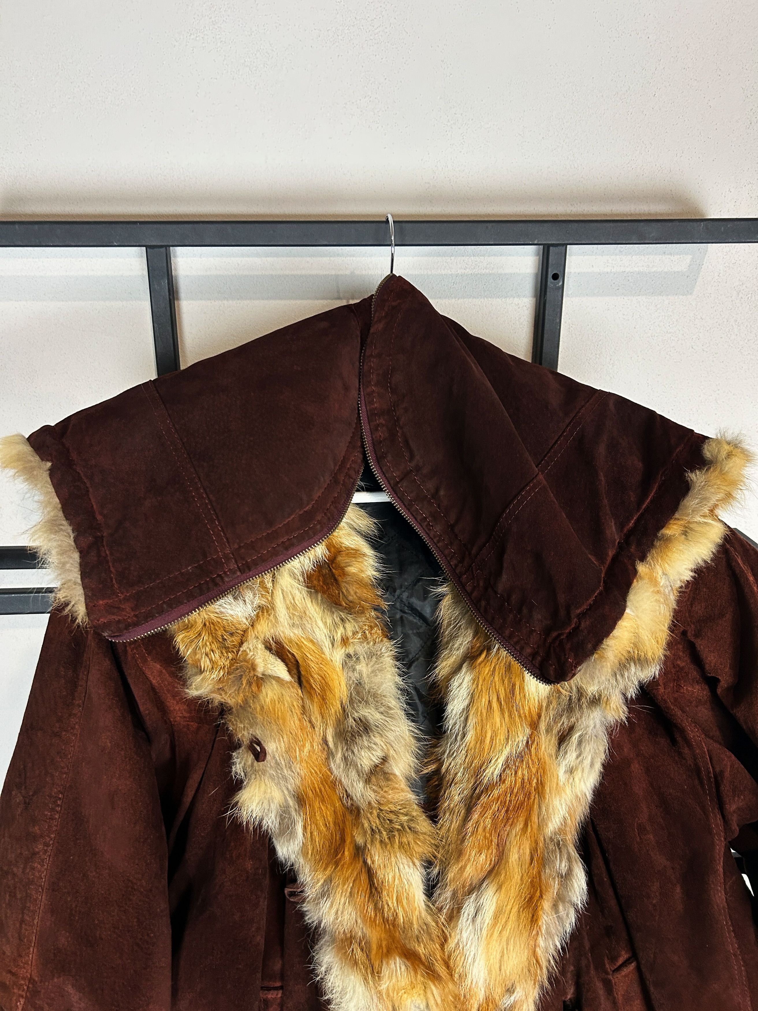 Japanese Brand Suede Leather Coat Fur Trim Vintage Luxury Brown Long Size US L / EU 52-54 / 3 - 7 Thumbnail