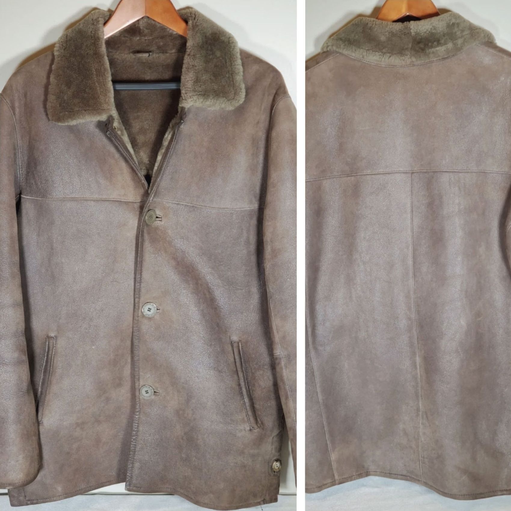Vintage VINTAGE Goccia Jacket Brown Men 48 Bomber Sheepskin Lined Wool Shearling Mid-Length Button Pockets Casual Business 90s Mens Size US M / EU 48-50 / 2 - 2 Thumbnail