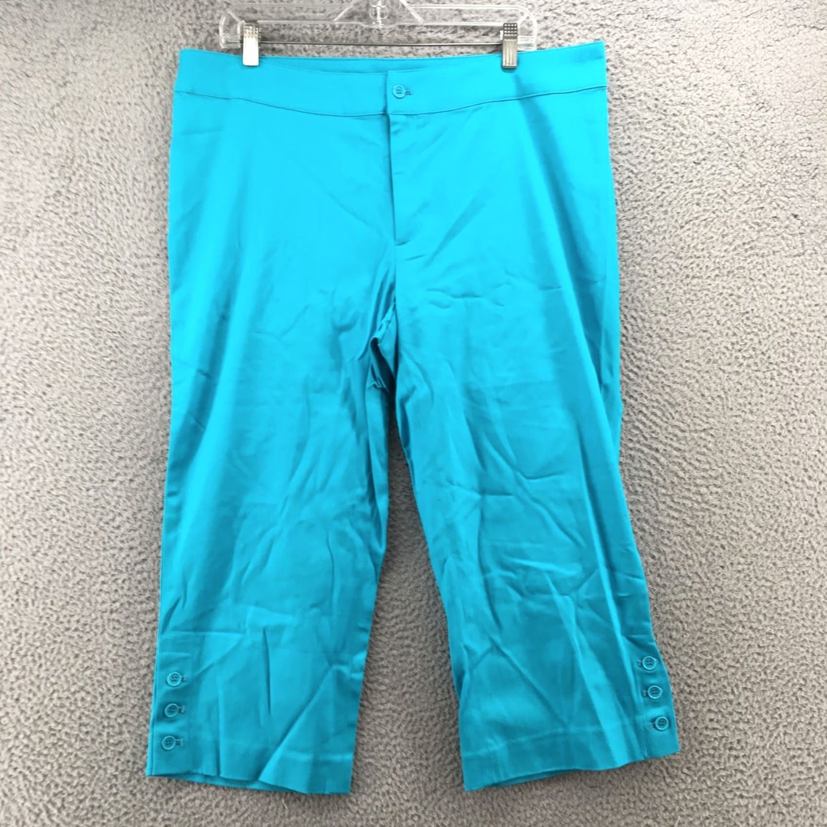 Vintage Monroe & Main Capris Pants Womens 16W Teal Blue Button Hem Mid Rise Zip Fly Capris, 16W, Blue, Womens Size 38" / US 16 / IT 52 - 2 Thumbnail
