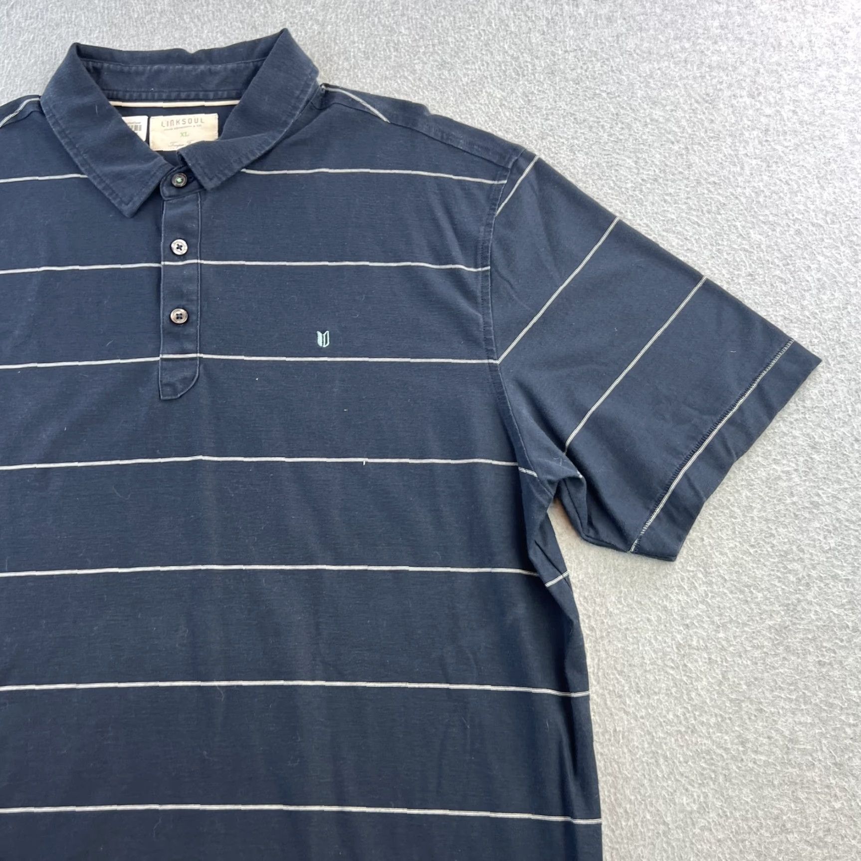 Vintage Linksoul Polo Shirt Mens XL Navy Striped Golf Casual Performance Lightweight Short Sleeve Collared Polo Mens XL Blue/Cotton Standards Size US XL / EU 56 / 4 - 7 Thumbnail