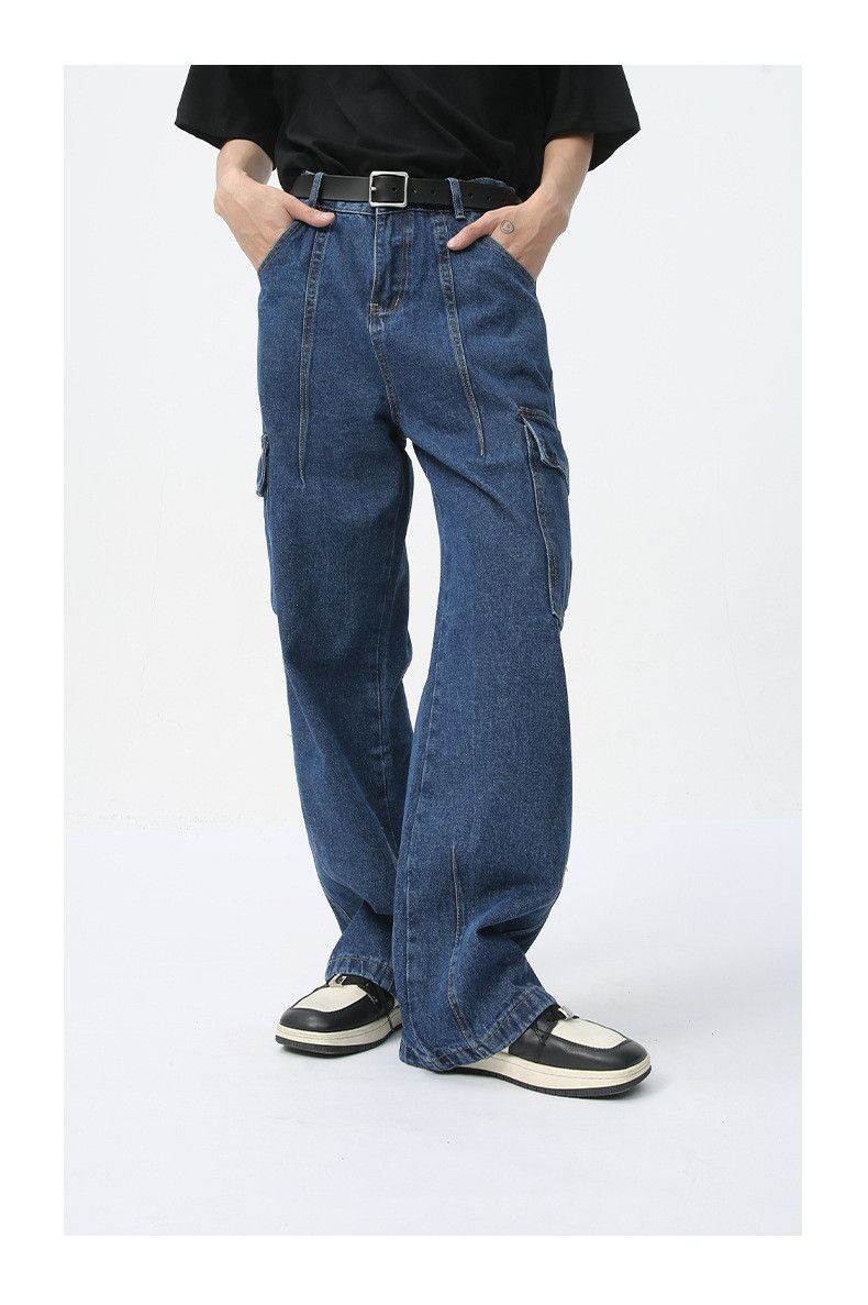 Japanese Brand Men's straight-leg casual pocket retro washed work jeans Size US 32 / EU 48 - 5 Thumbnail