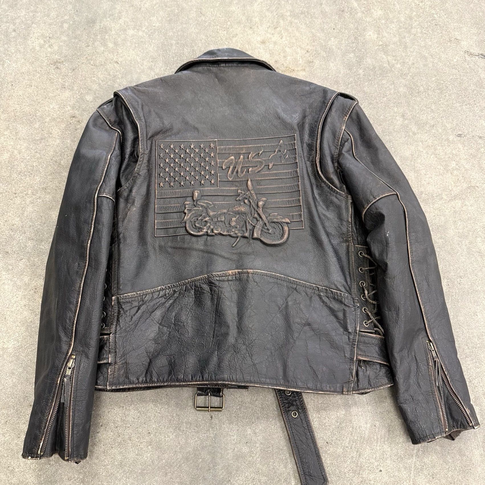 Vintage Unik Premium Brown Distressed Leather Motorcycle Biker Rocker Jacket Mens 46 Size US S / EU 44-46 / 1 - 2 Thumbnail