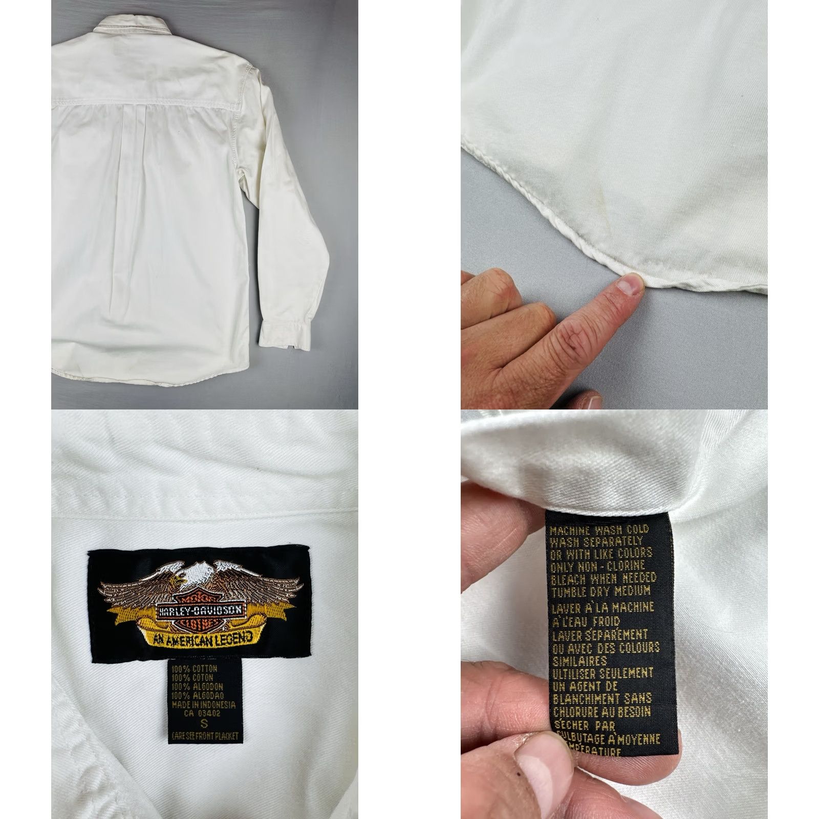 Harley Davidson Harley-Davidson Shirt Western Mens S White Cotton Canvas Snap Button Button-Up Workwear Long Sleeve Size US S / EU 44-46 / 1 - 9 Thumbnail