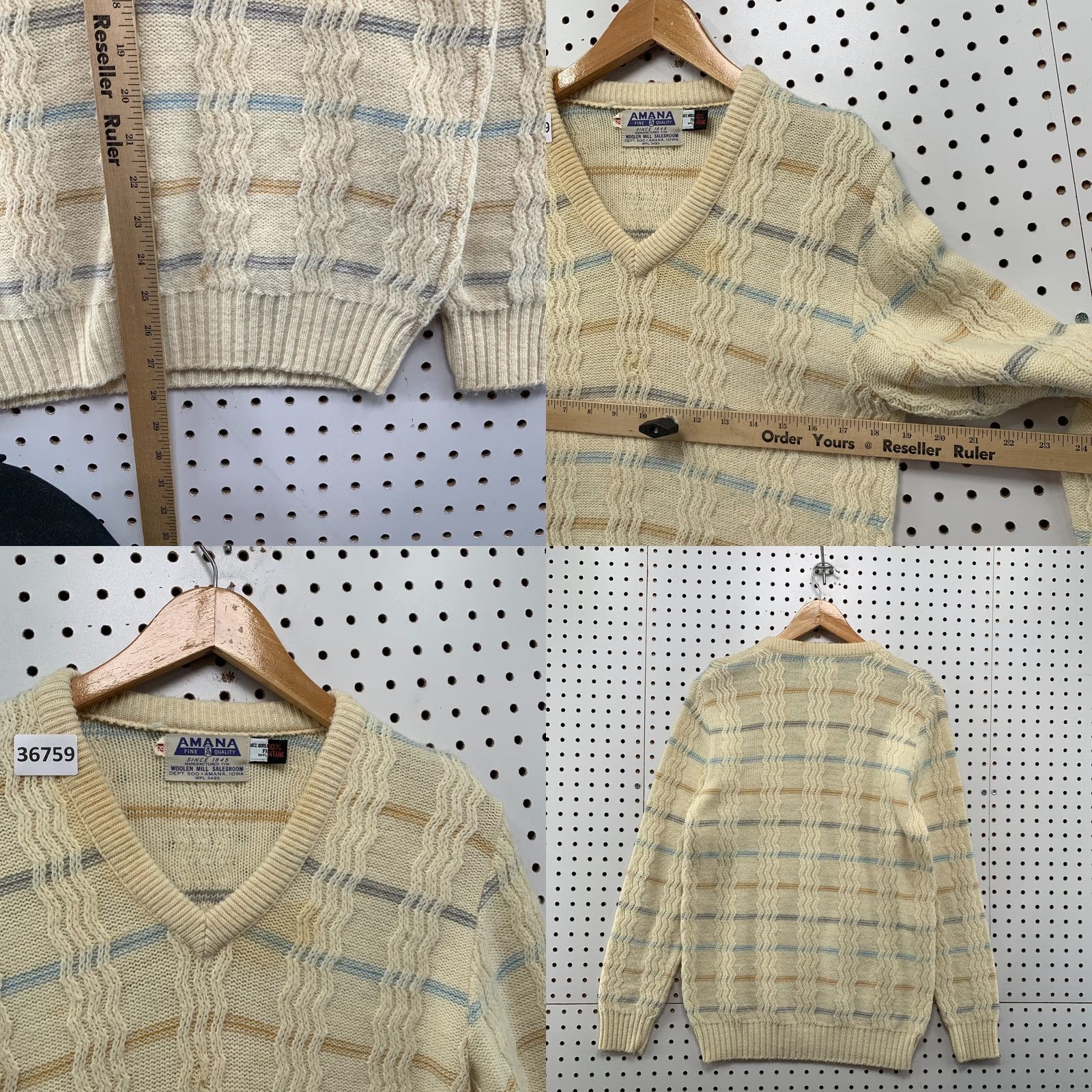 Vintage VINTAGE AMANA Wintuk Knit Sweater Mens Size 42 Beige V Neck Striped Pullover Size US L / EU 52-54 / 3 - 9 Thumbnail