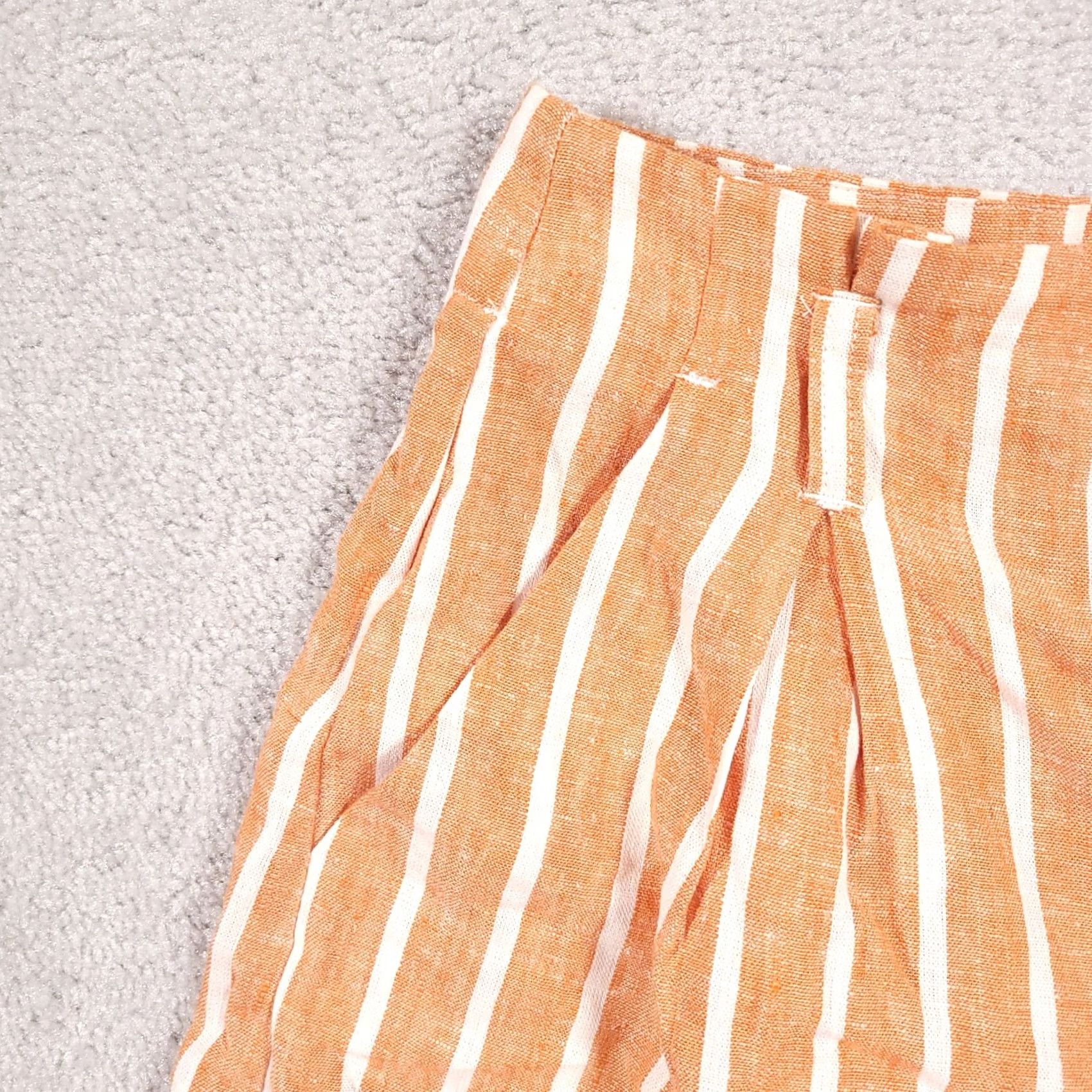 Forever 21 Forever 21 Shorts Women's Size 24 Orange Ivory Striped Linen Pleated Zip Pockets Size 42" / US 20 - 3 Thumbnail