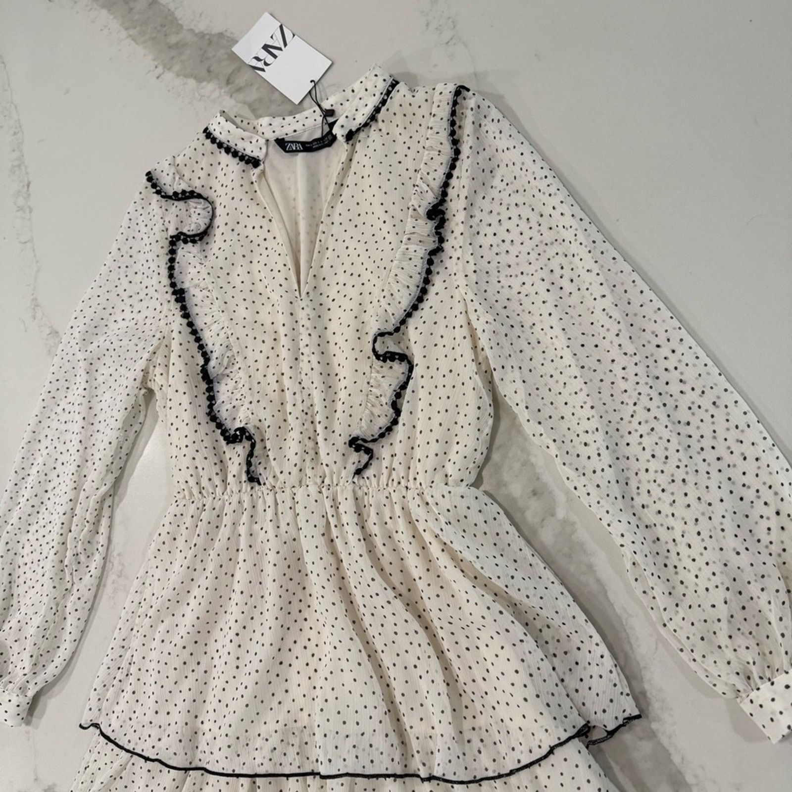 Zara Zara NWT Polka Dot LongSleeve Tiered Mini Dress Womens Small Size S / US 4 / IT 40 - 3 Thumbnail