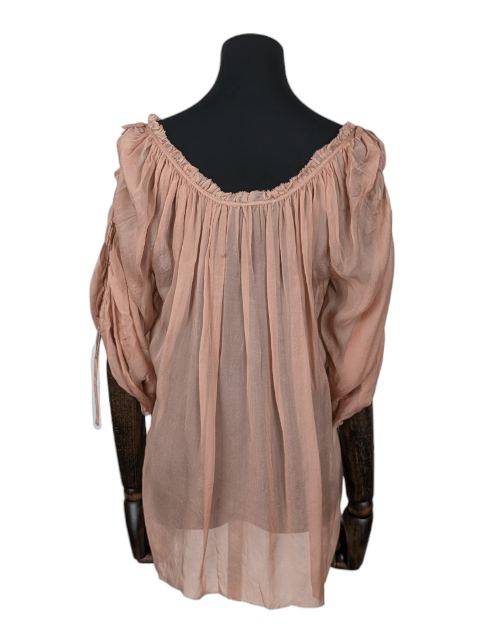 Marc Jacobs Salmon Pink Sheer Top with Drawstring Collar and Mid Sleeves Size XS / US 0-2 / IT 36-38 - 2 Thumbnail