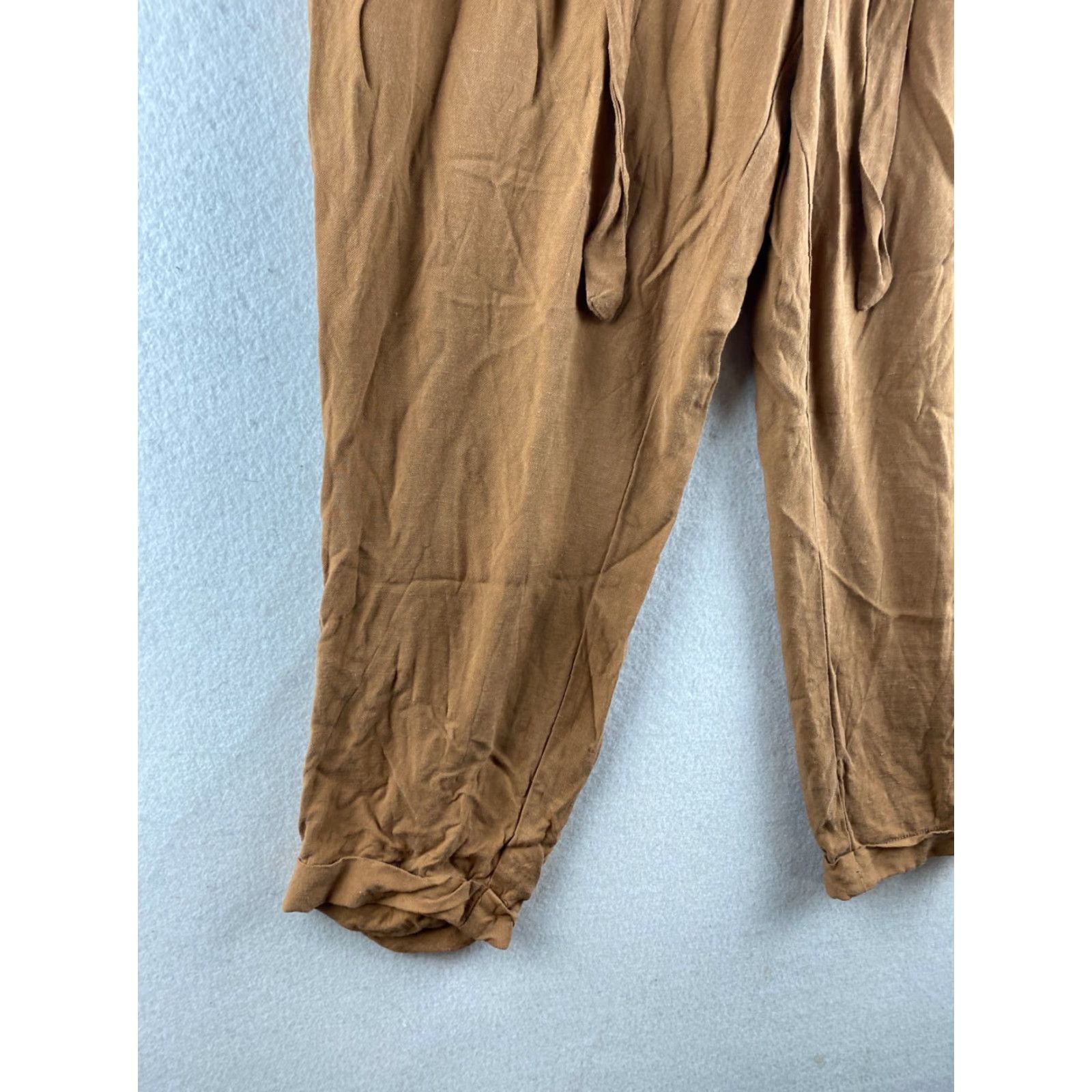 Ann Taylor VINTAGE Ann Taylor Loft Pants Womens 14 Brown Paperbag Ankle Cuffed Tie Front Casual Size 36" / US 14 / IT 50 - 4 Thumbnail