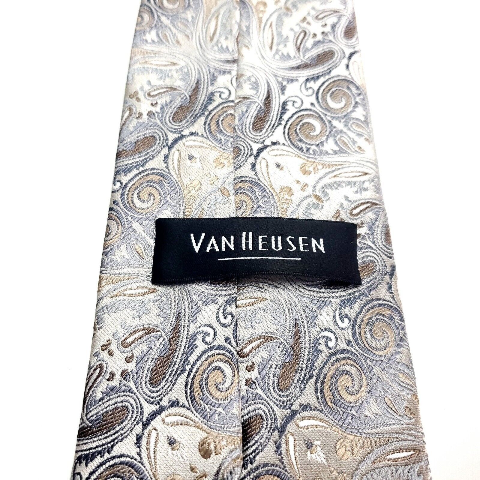 Van Heusen Van Heusen Silk Tie Woven Silver Brown Floral Size ONE SIZE - 3 Thumbnail