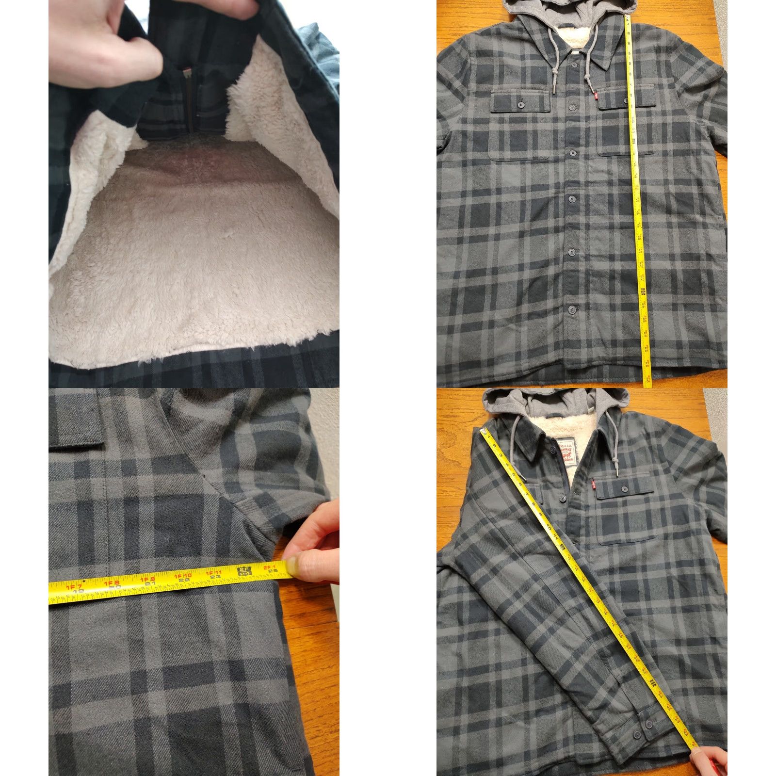 Levi's NWT Levi's Hooded Shacket Gray Plaid Cotton Sherpa Lined Full Zip Jacket Mens Large Regular Fit Size US L / EU 52-54 / 3 - 8 Thumbnail