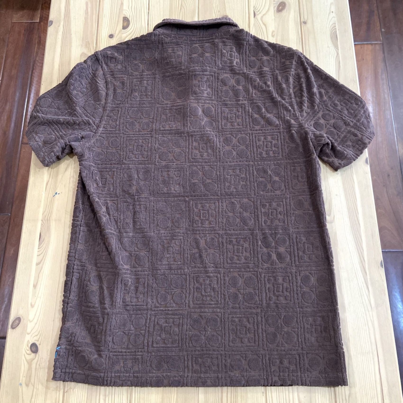 Tori Richard NWT TORI Richard Mens M Woodcut Bungalow Jacquard Terry Polo-Brown 3D Texture Shirt Mens Size US M / EU 48-50 / 2 - 7 Thumbnail