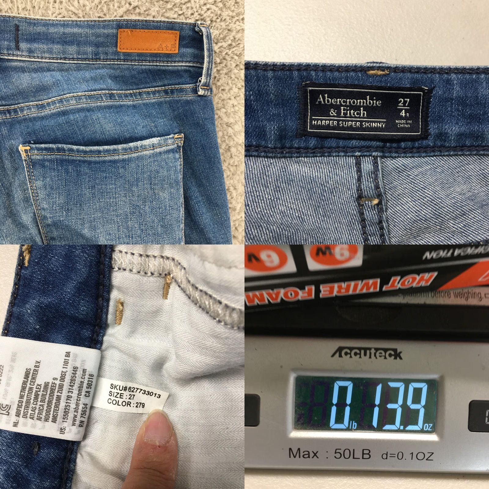 Abercrombie & Fitch Abercrombie & Fitch Harper Super Skinny Jeans Womens 27 Blue Denim Distressed Jeans Regular Womens Size 27" / US 4 / IT 40 - 9 Thumbnail