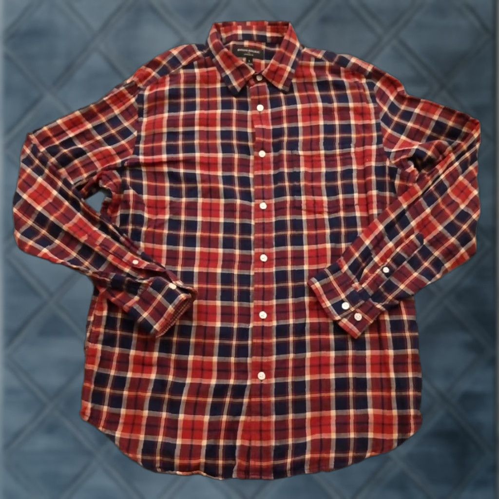 Banana Republic Banana Republic Shirt Mens Large Orange Plaid Long Sleeve Button-Up Lined Cotton Natl? Size US L / EU 52-54 / 3 - 1 Thumbnail