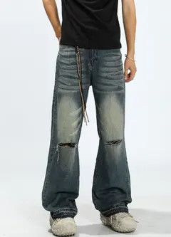 Japanese Brand VIBE American retro washed distressed men's ripped jeans Size US 32 / EU 48 - 3 Thumbnail