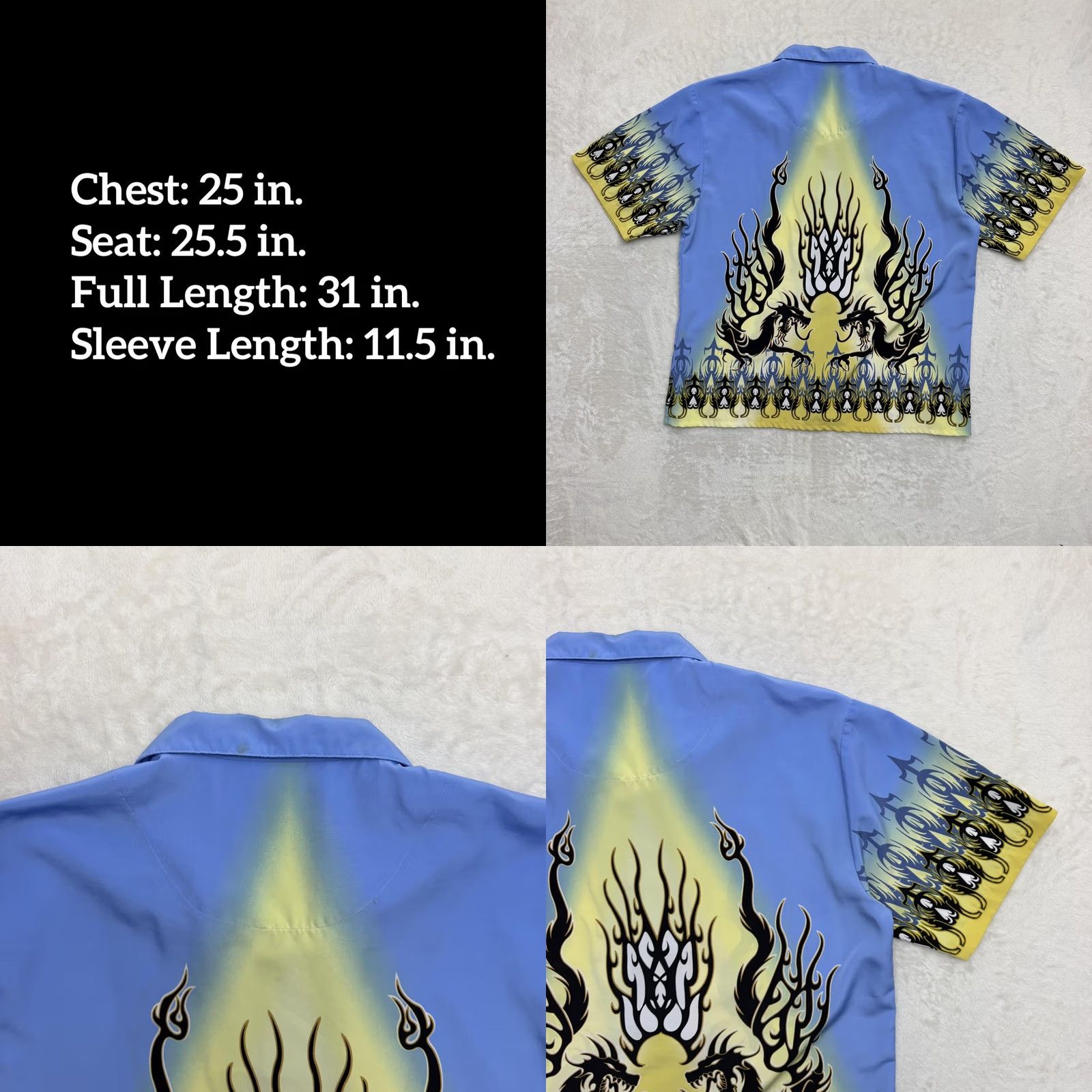 Vintage No Boundaries Shirt Mens L Blue Dragon Graphic Button Up Camp Allover Size US L / EU 52-54 / 3 - 8 Thumbnail