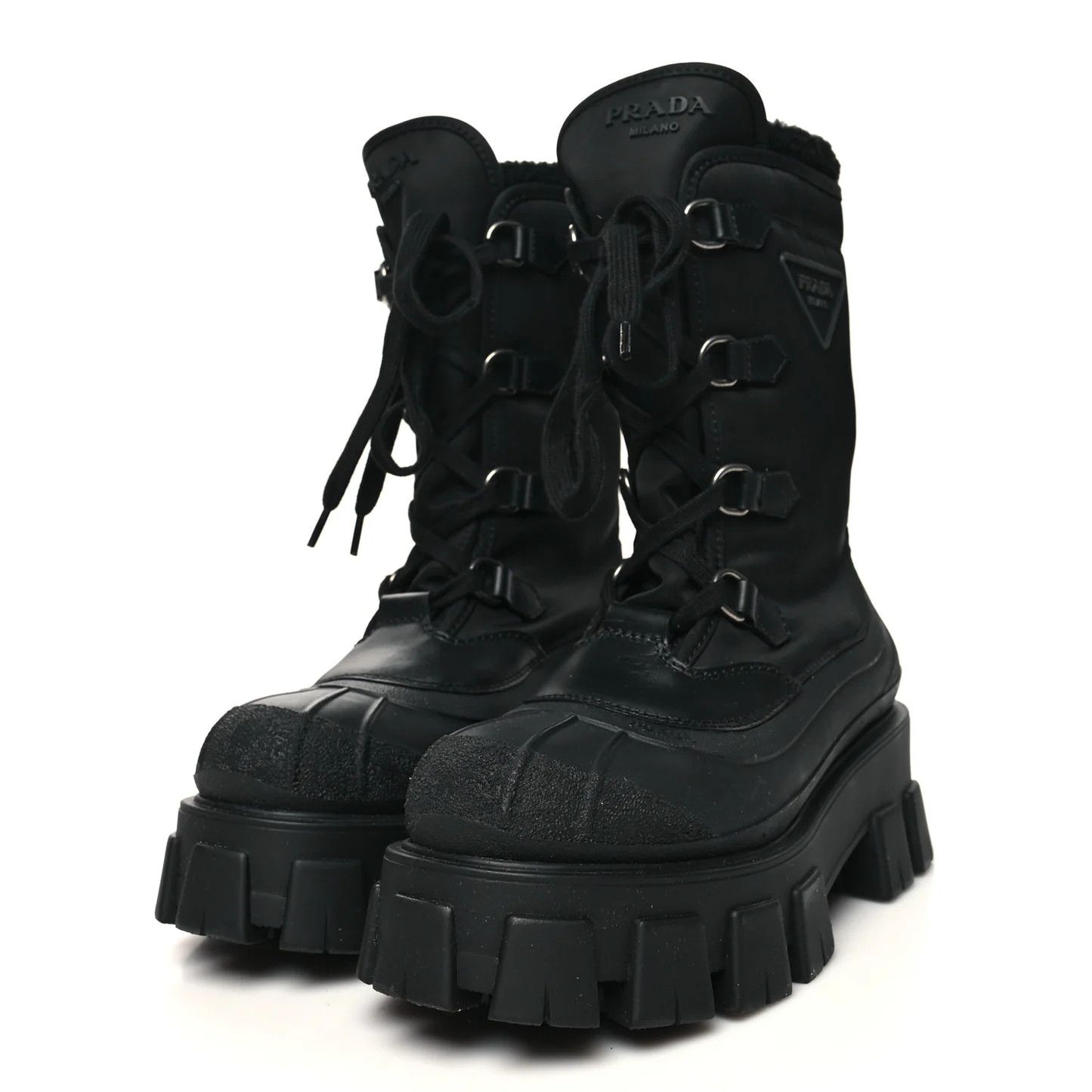 Prada o1B3y1r0426 Rubber Shearling Triangle Logo Boots in Black Size US 11 / IT 41 - 3 Thumbnail