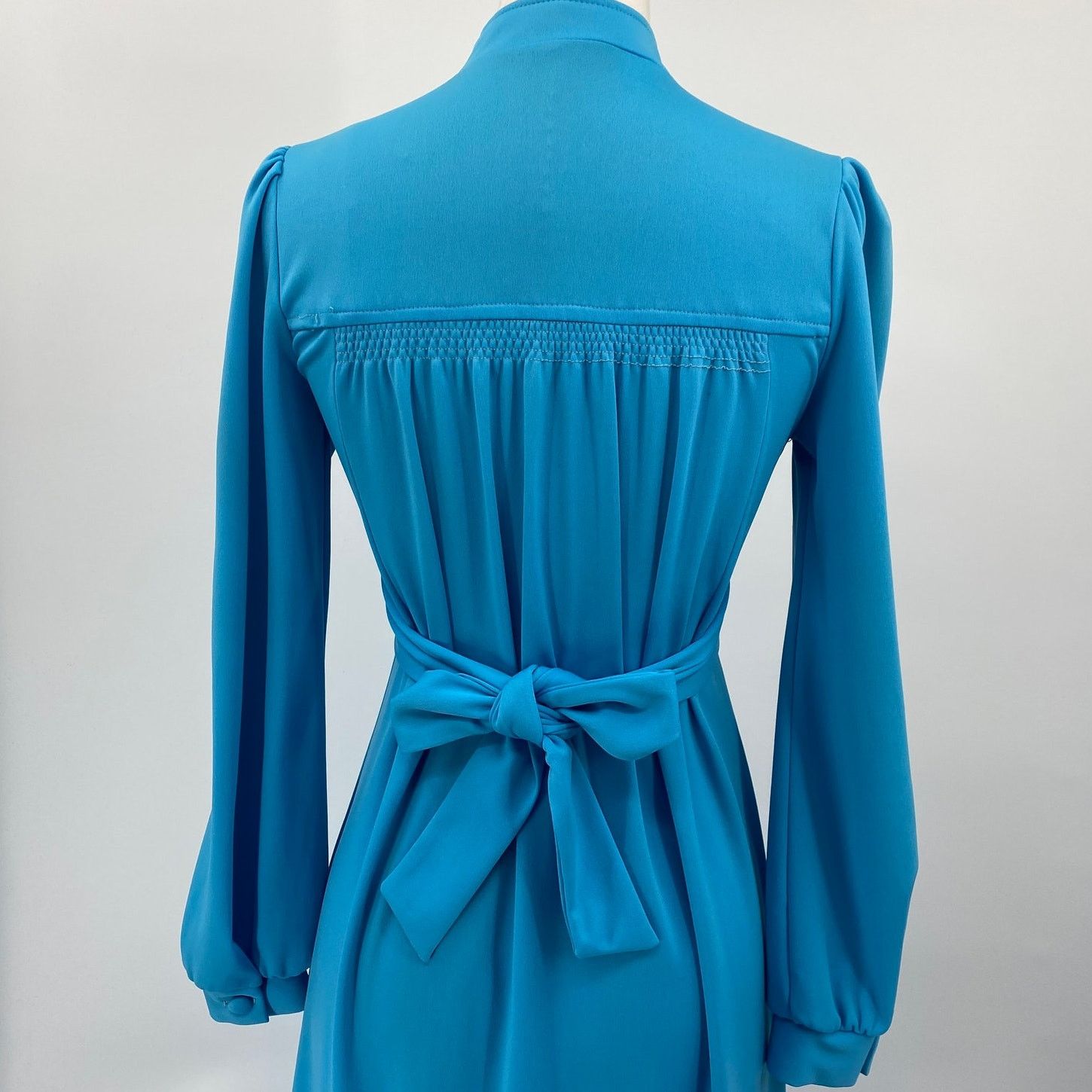 Vintage Vintage 70s Maxi Shirt Dress Long Bishop Sleeve Belted Blue Size XS / US 0-2 / IT 36-38 - 7 Thumbnail