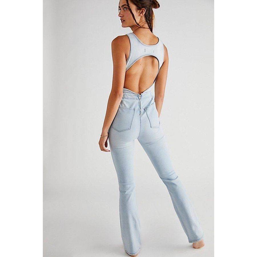 Free People Free People WTF Ultraviolet Jumpsuit $148 LARGE Light Blue Size 32" / US 10 / IT 46 - 3 Thumbnail