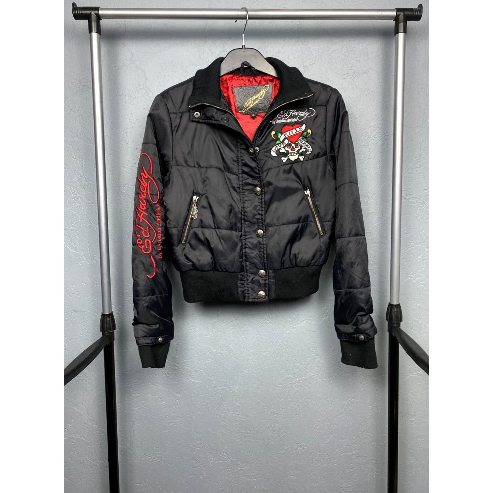 Ed Hardy VINTAGE Ed Hardy by Christian Audigier Womens Jacket Nylon S Black Logo Skull Designer 90s Mens Womens Size S / US 4 / IT 40 - 4 Thumbnail