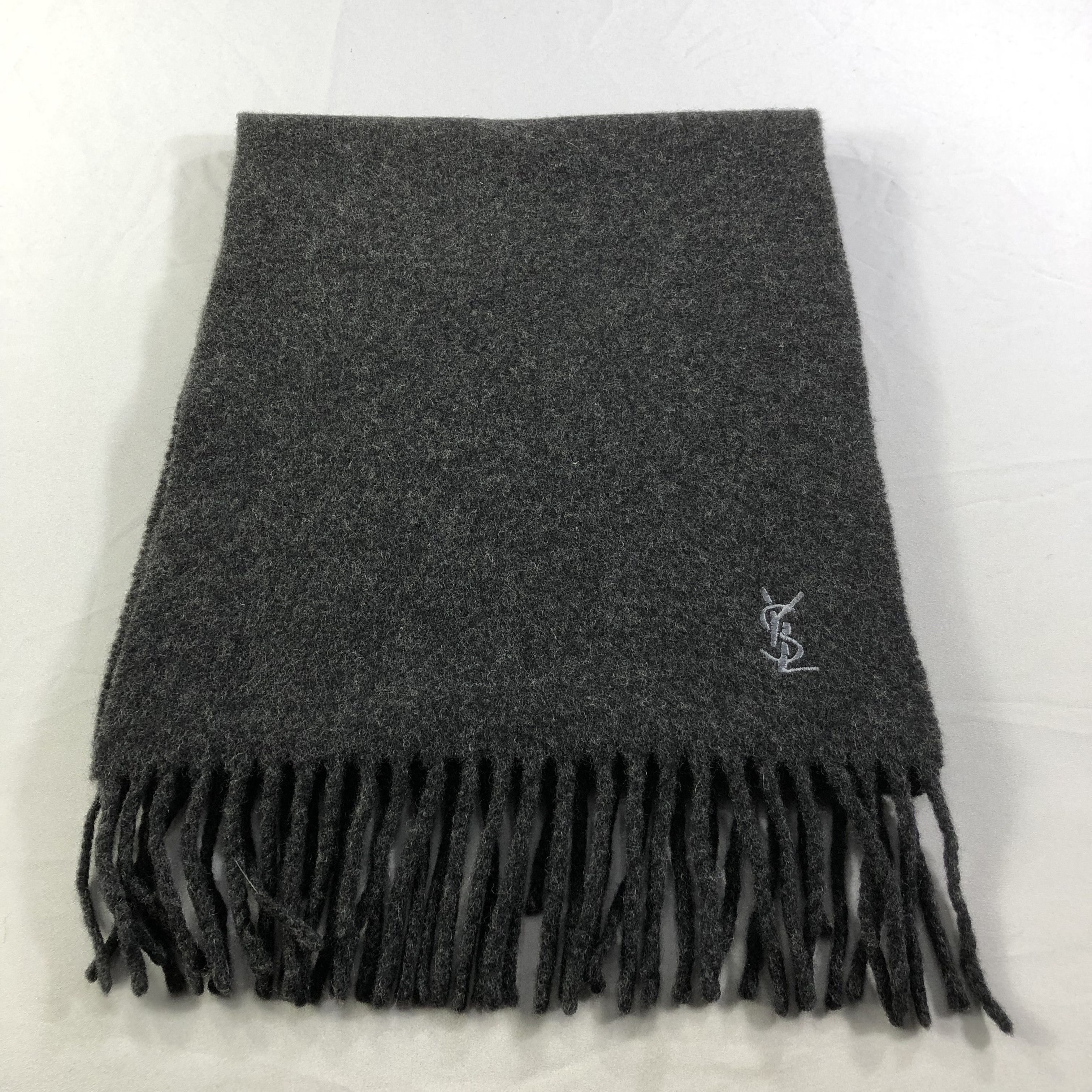 Yves Saint Laurent YSL Plain Grey Merino Scarf Muffler V1499 Size ONE SIZE - 2 Thumbnail