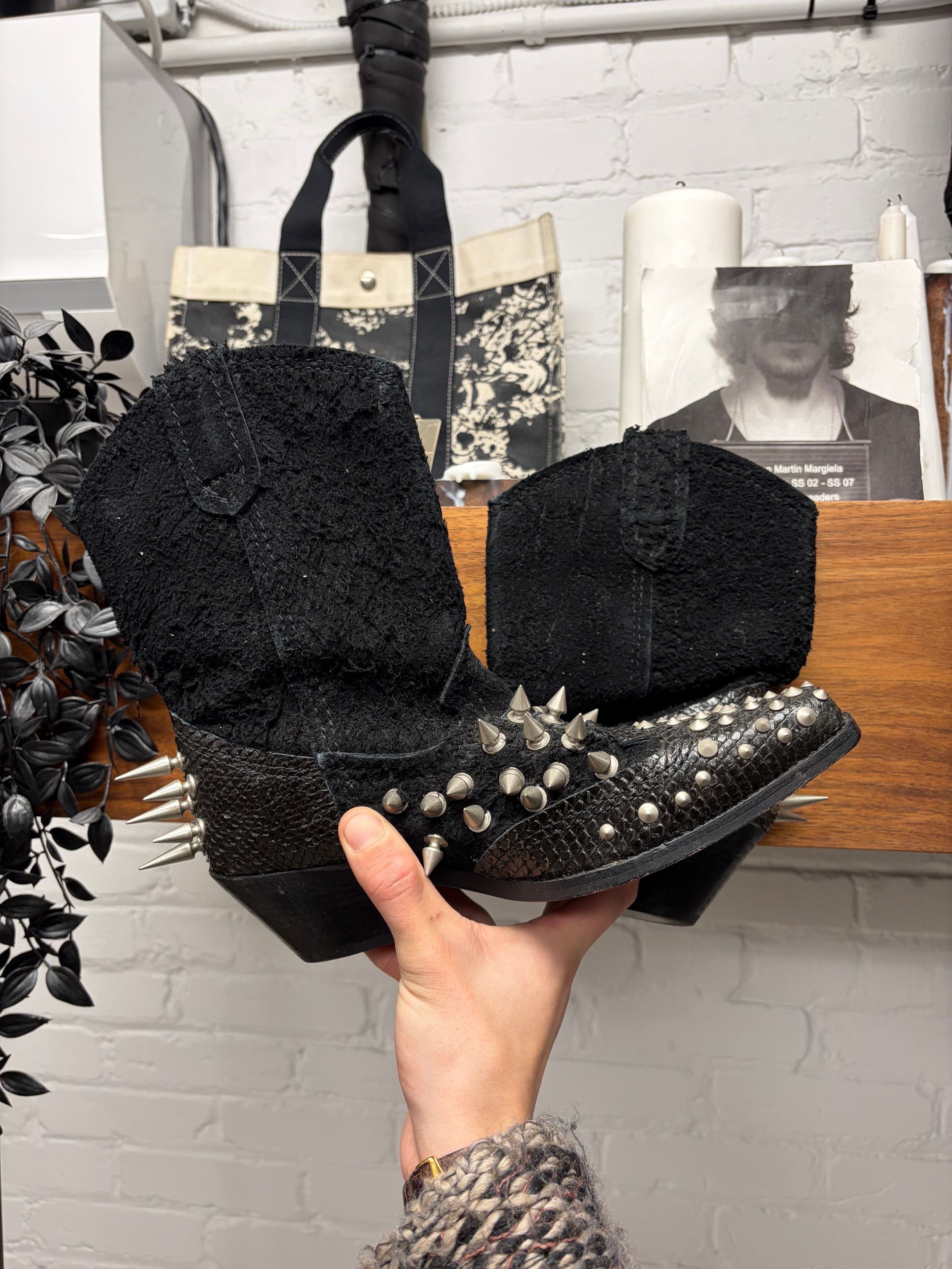 Junya Watanabe SS2014 Junya Watanabe Spiked Black Suede/Python Cowboy Boots Size US 6 / IT 36 - 3 Thumbnail