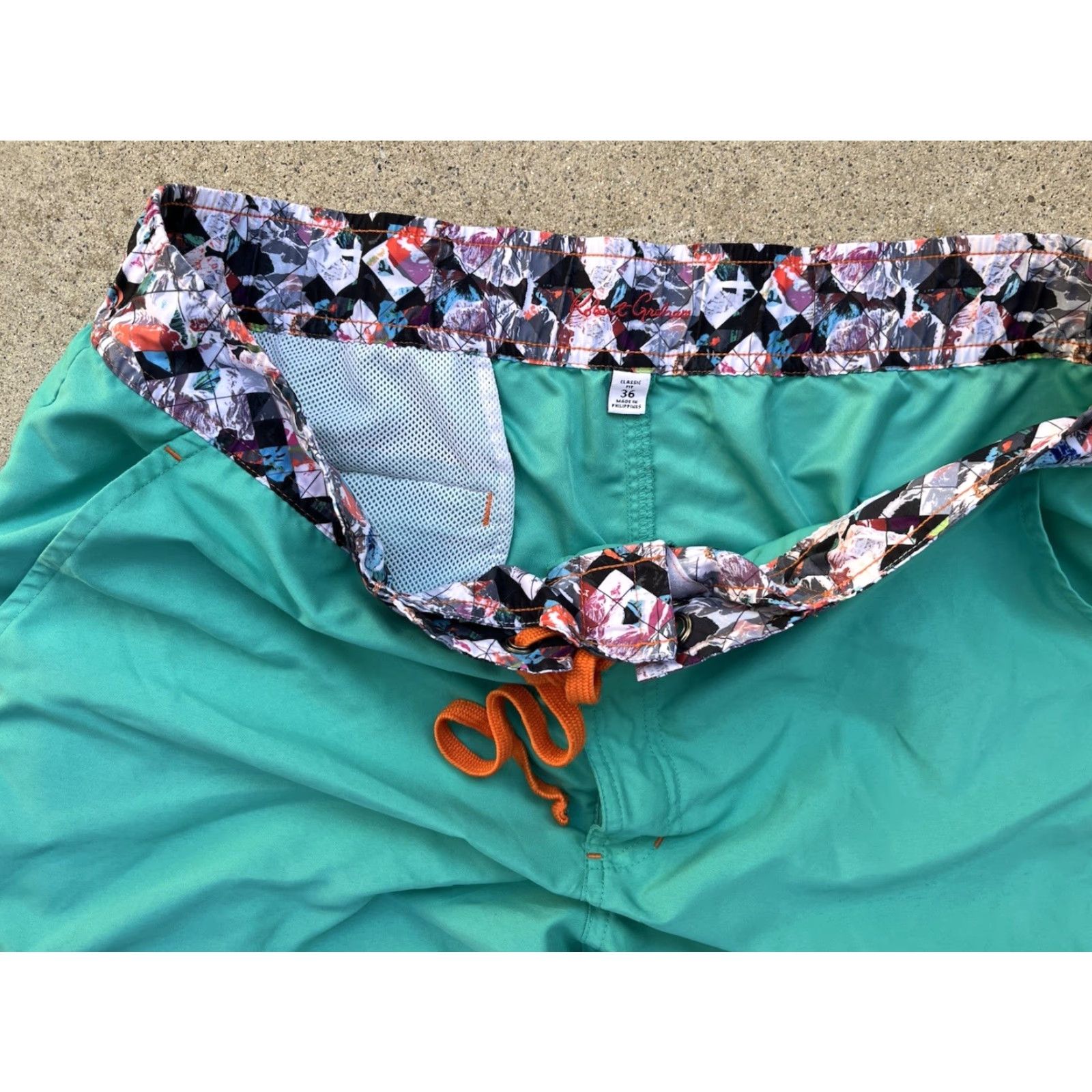 Robert Graham Robert Graham Board Shorts Men Green Teal Solid 36 Beach Surf Swim Short Below Knee 90s Beachwear Sun Swimwear Size US 36 / EU 52 - 4 Thumbnail