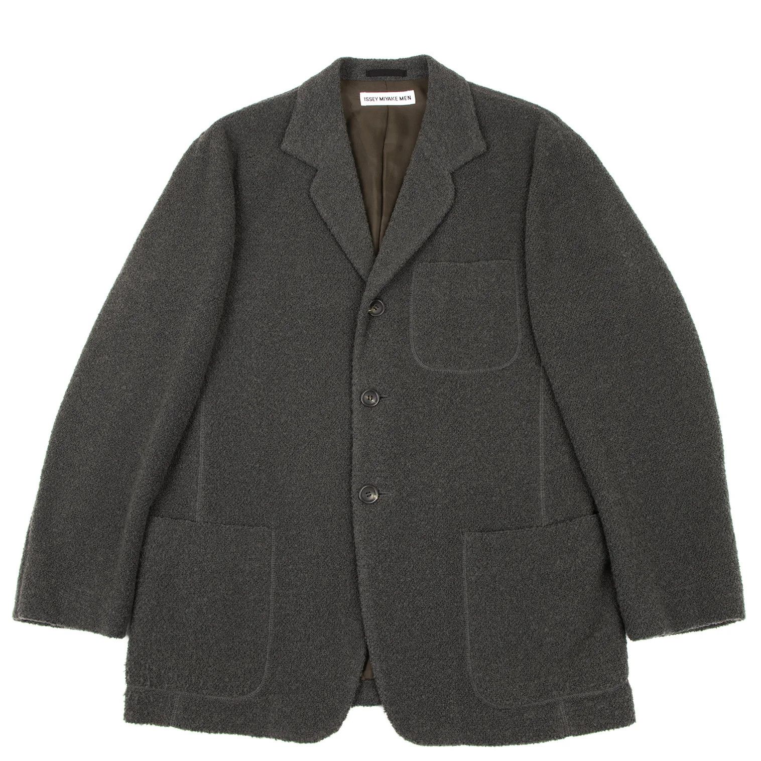 Issey Miyake Wool Blend Pile Knit Jacket in Khaki Gray, Size XL Size US XL / EU 56 / 4 - 1 Thumbnail