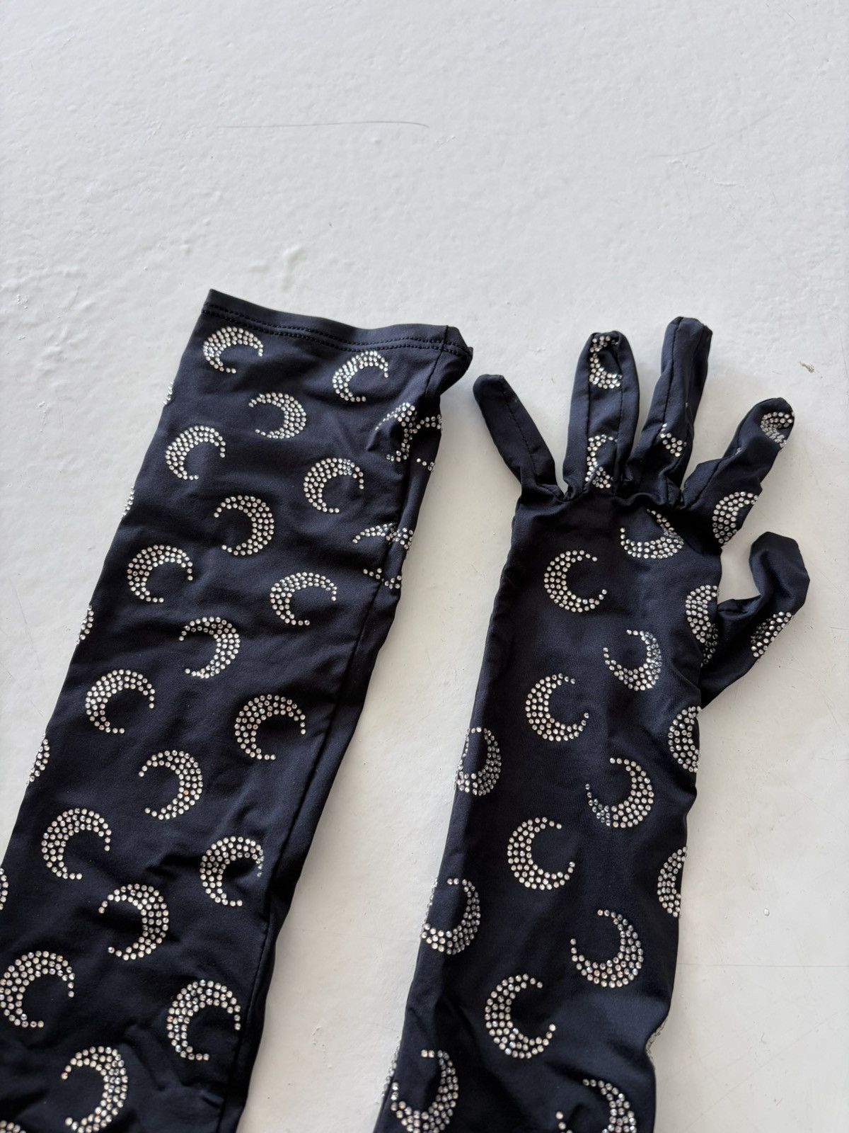Marine Serre Marine Serre Black Moon Rhinestoned Jersey Long Gloves Size ONE SIZE - 3 Thumbnail