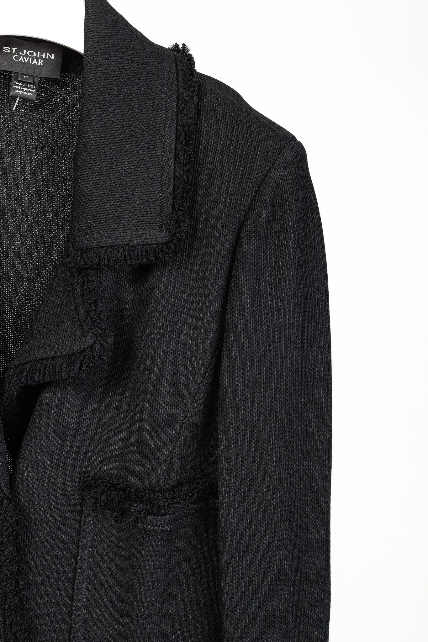 St. John St. John Caviar Fringed Wool-Blend Milano Piqué Knit Coat Size XL / US 12-14 / IT 48-50 - 5 Thumbnail