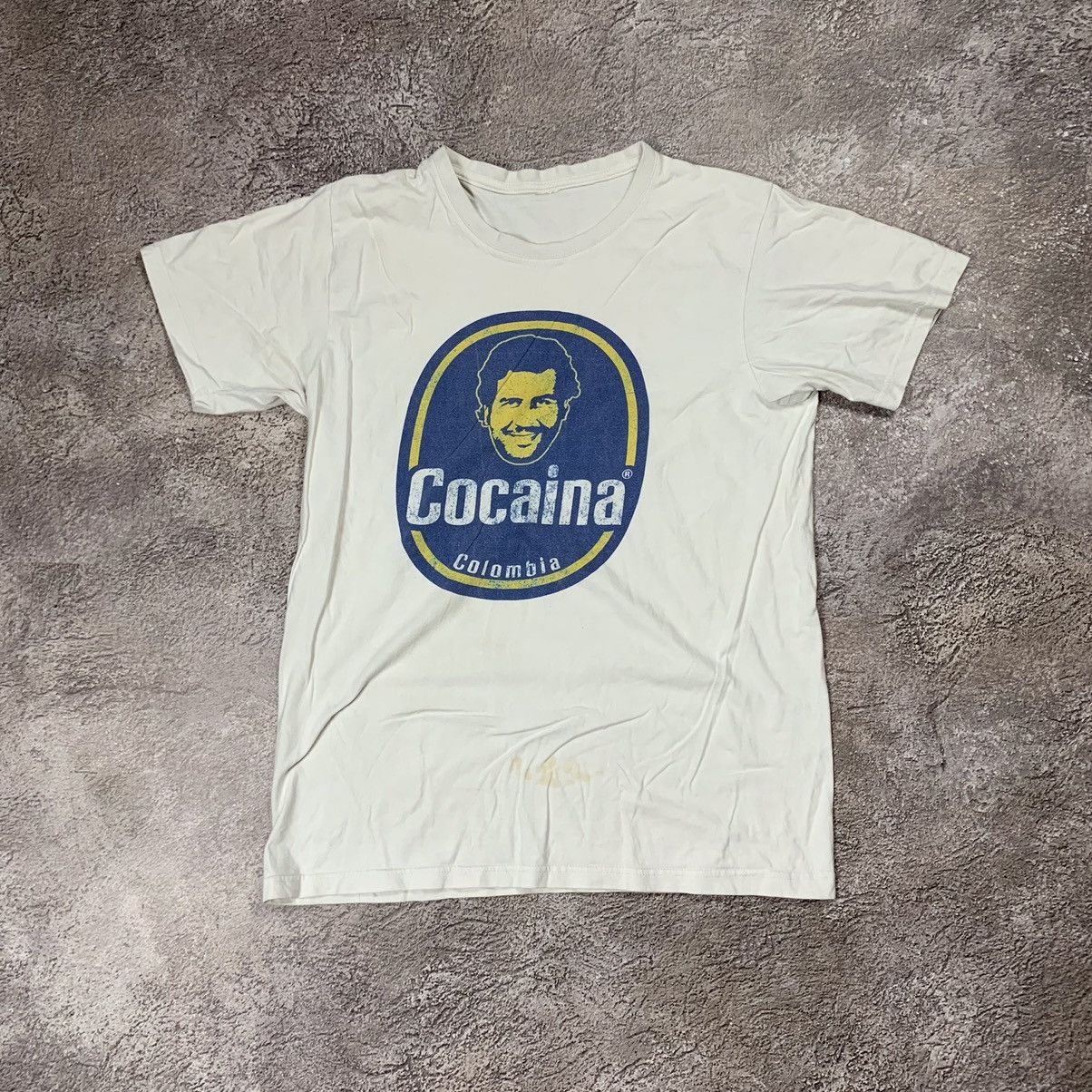 image of Humor x Vintage Y2K Adult Cocaina Colombia Escobar Face Funny Tee in White, Men's (Size Small)