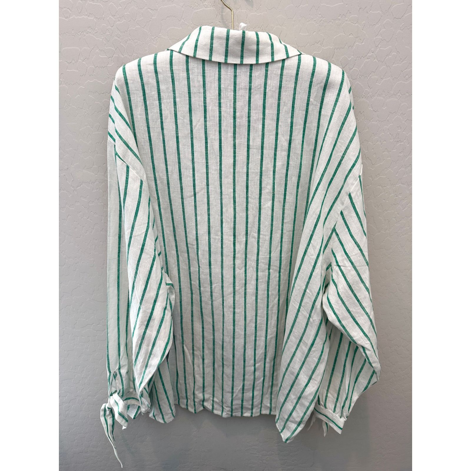 SCOOP SCOOP Green White Striped Linen Button Front Plus Size Top Size XXL / US 16-18 / IT 52-54 - 4 Thumbnail