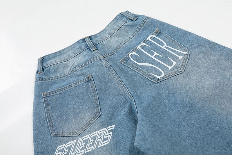 Vintage American washed retro letter print wide-leg jeans for men Size US 32 / EU 48 - 5 Thumbnail