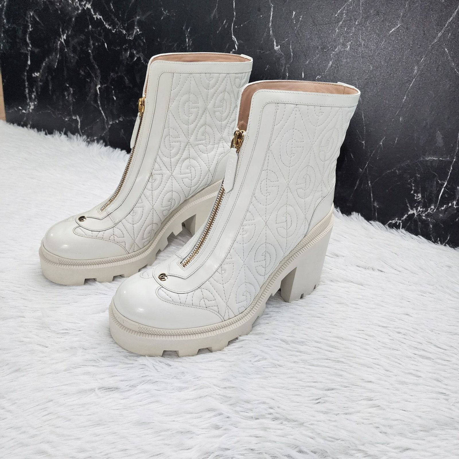 Gucci Gucci Calfskin G Rhombus Ankle Boots White 39.5G | 9.5 US Size US 9.5 / IT 39.5 - 2 Thumbnail