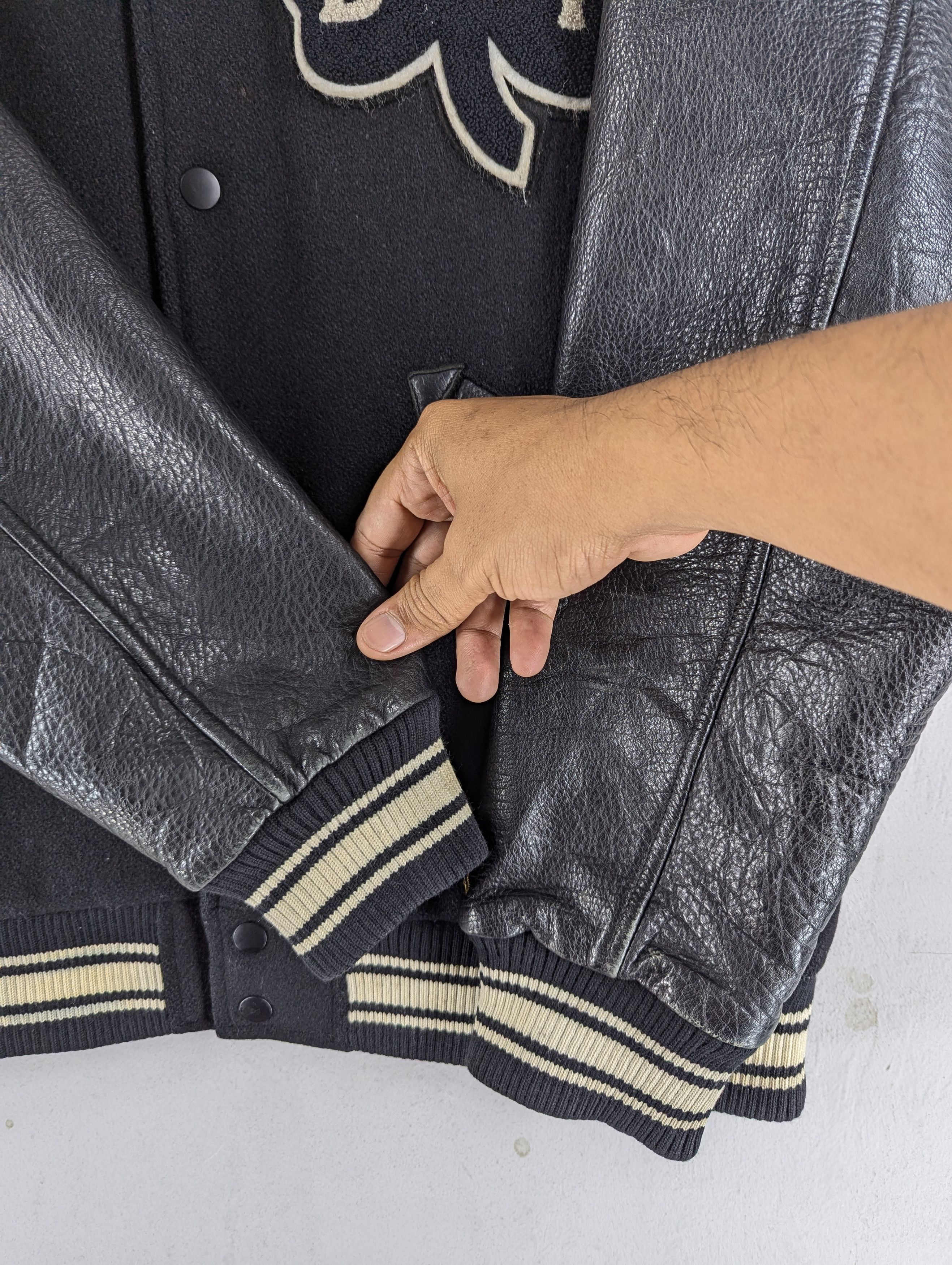 Japanese Brand Vintage Mackdaddy Wool Varsity Sleeve Leather Jacket Size US L / EU 52-54 / 3 - 8 Thumbnail
