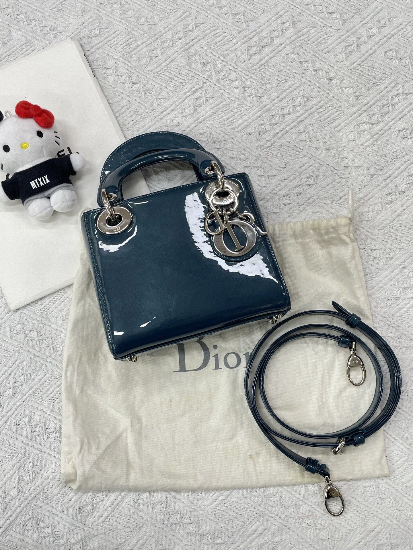 Dior Dior Lady Dior 3 Blue Patent w/ Strap & Dust Bag Size ONE SIZE - 1 Thumbnail