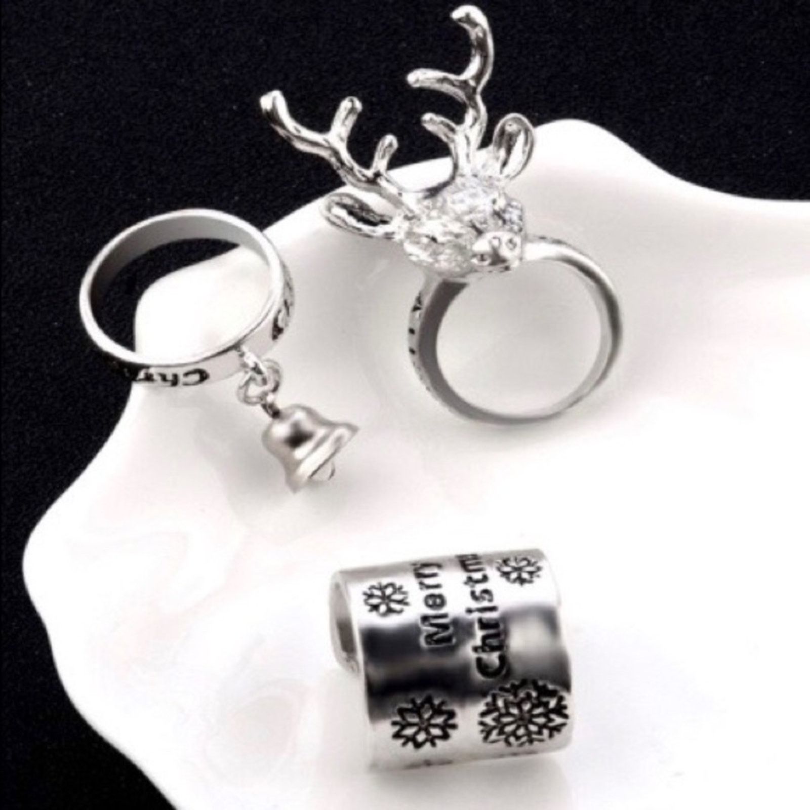 Other Christmas Holiday Silver 3 Piece Ring Set Size 6/7 Size ONE SIZE - 2 Thumbnail