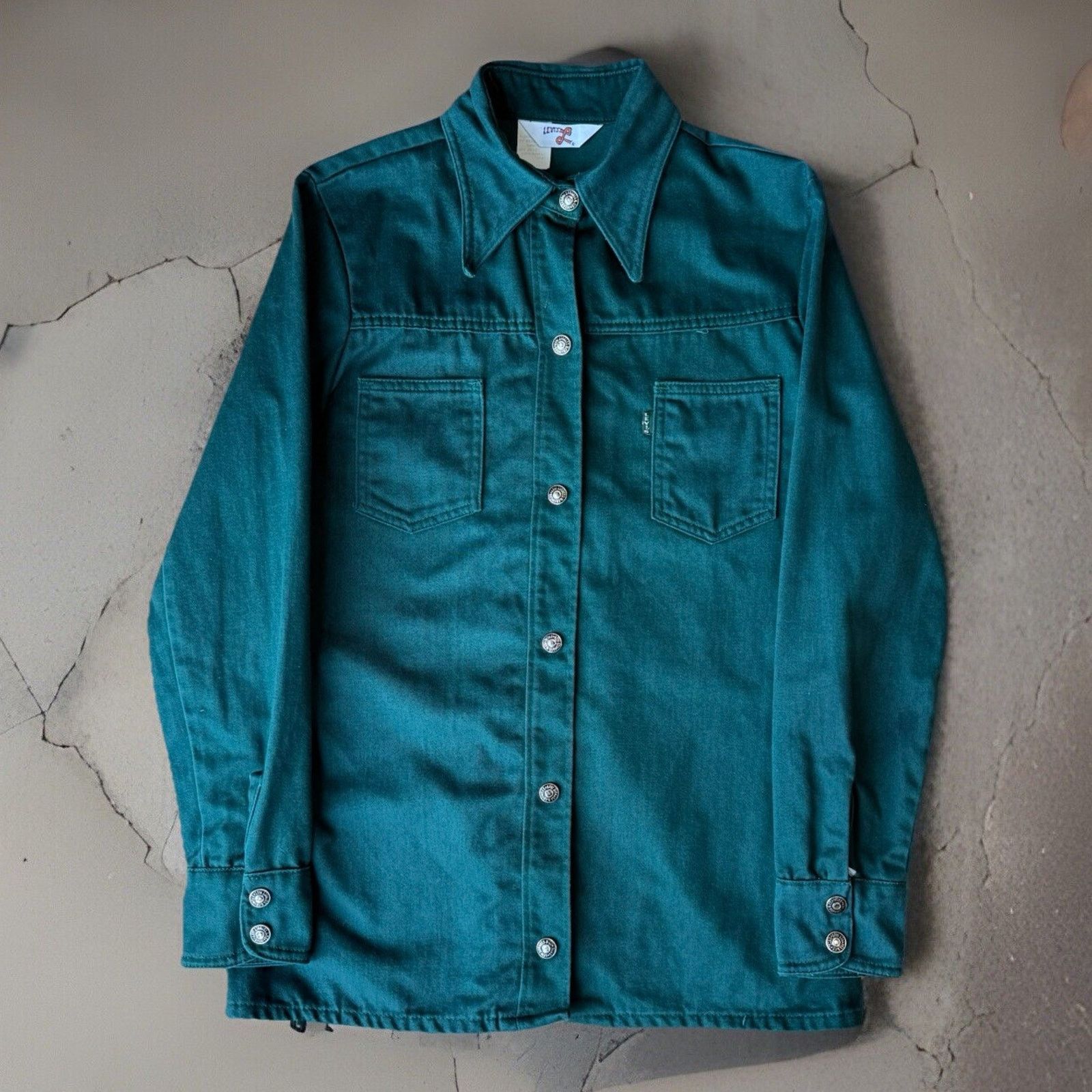 Levi's Vintage Levis Snap Shirt XS Green 70s Big E Made in USA Size US XS / EU 42 / 0 - 1 Thumbnail