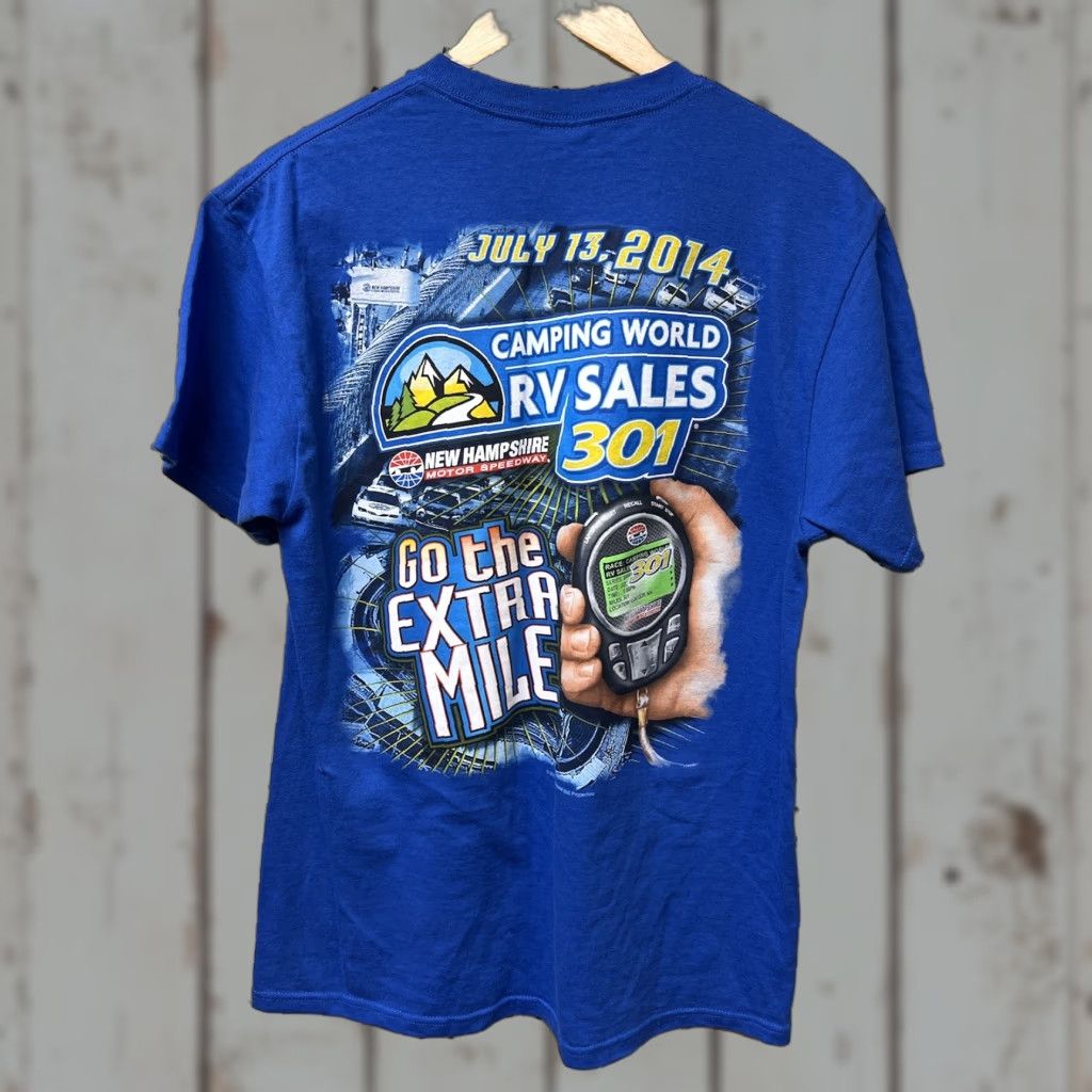 Delta NASCAR T-Shirt Blue Short Sleeve M Men Crew Neon Racing 2014 New Hampshire RV 301 Delta Cotton Size US M / EU 48-50 / 2 - 1 Thumbnail