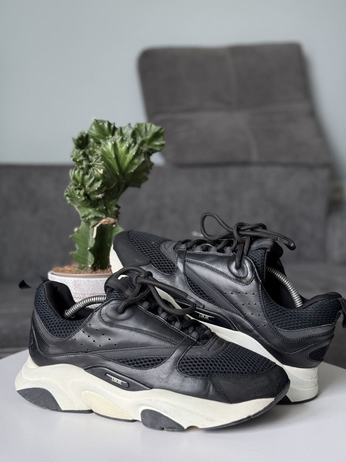 Dior DIOR B22 Reflective Sneakers Leather Black Size US 10.5 / EU 43-44 - 2 Thumbnail