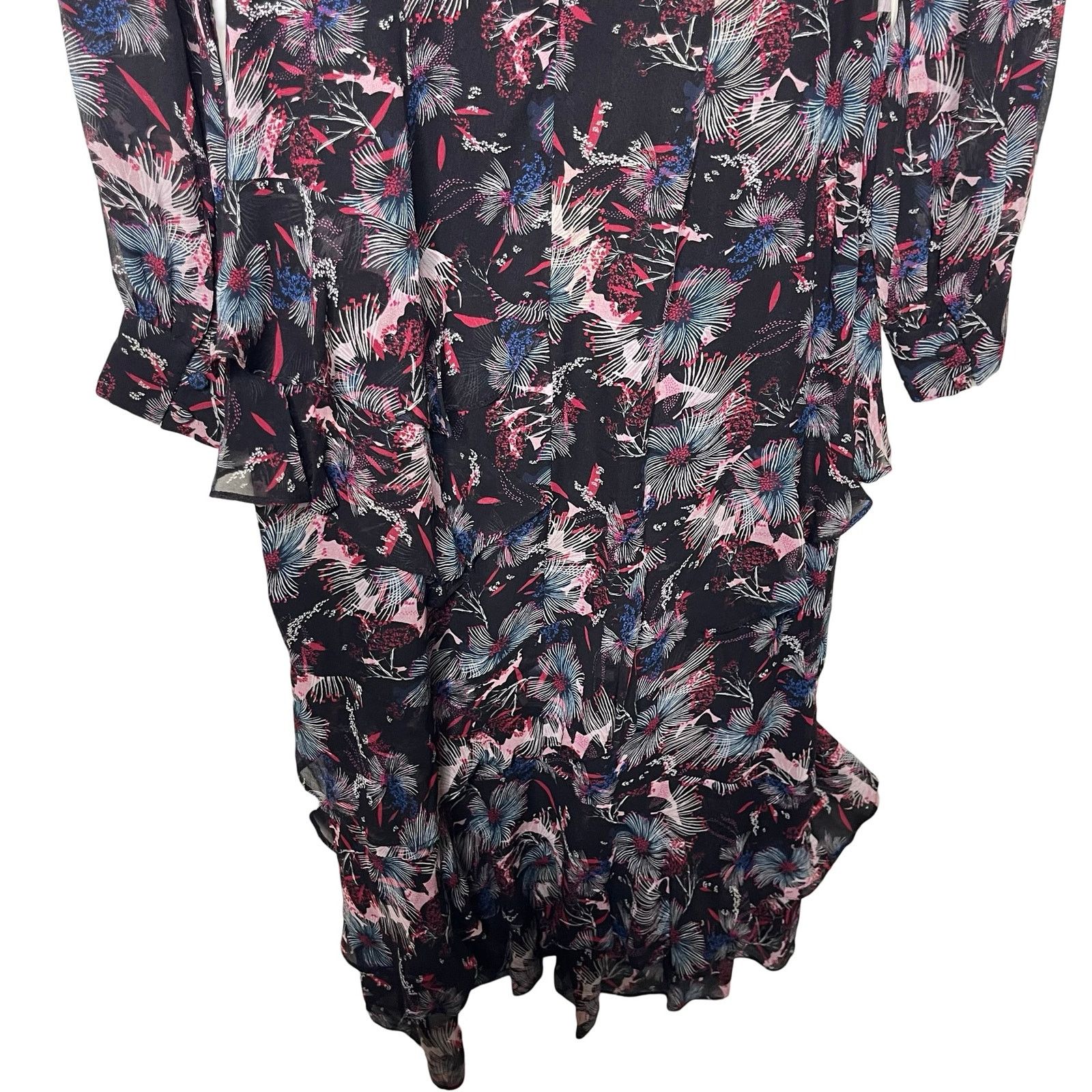 Other SALONI Abstracted Ruffle Floral Midi Silk Dress sz 2 Size XS / US 0-2 / IT 36-38 - 3 Thumbnail
