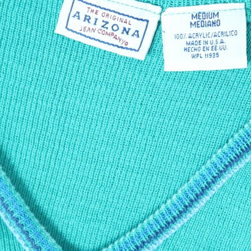 Vintage VINTAGE 90s Arizona Jean Co teal green blue striped knit sweater vest tank M Womens Casual Grunge V-neck Acrylic Made in USA 1990s Size M / US 6-8 / IT 42-44 - 4 Thumbnail