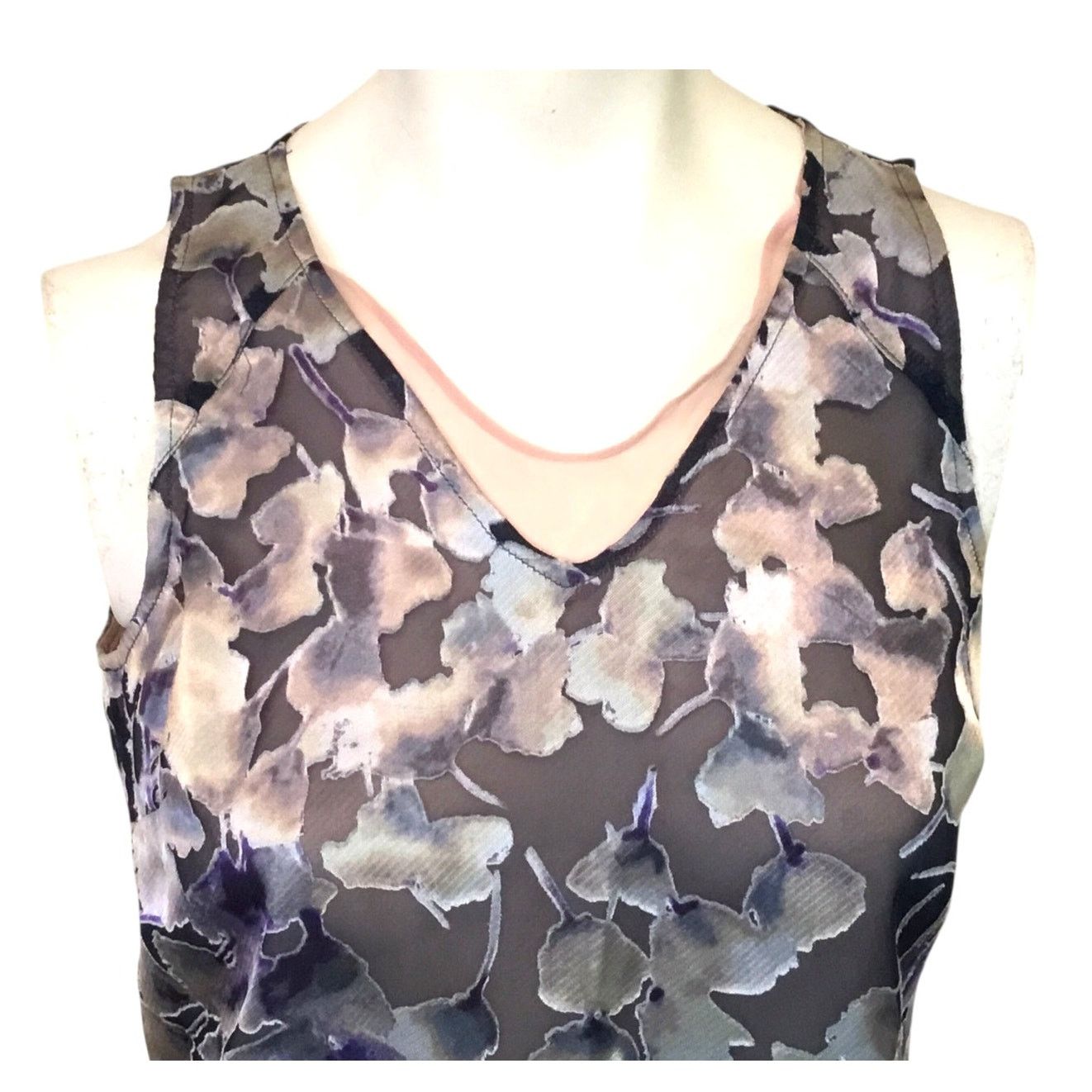 Vera Wang Vera Simply Vera Wang Top Black Tan Tiered Layer Floral PS Size S / US 4 / IT 40 - 2 Thumbnail