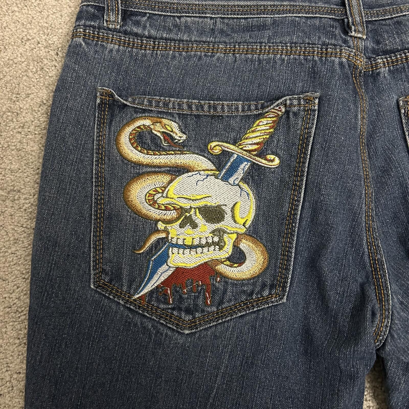 Black Label Blac Label men’s 38x30 Jeans w/ Embroidered Skull NO BUTTON Size US 38 / EU 54 - 8 Thumbnail