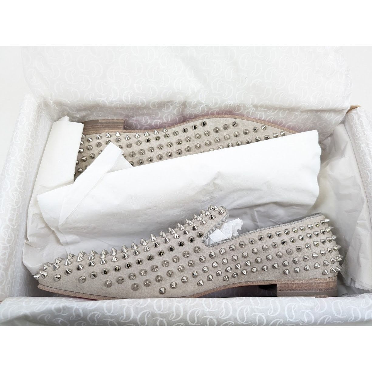 Christian Louboutin o1rshd1 Crosta Dandelion Spikes Flat Shoes in Goose/Silver Size US 12 / EU 45 - 22 Thumbnail