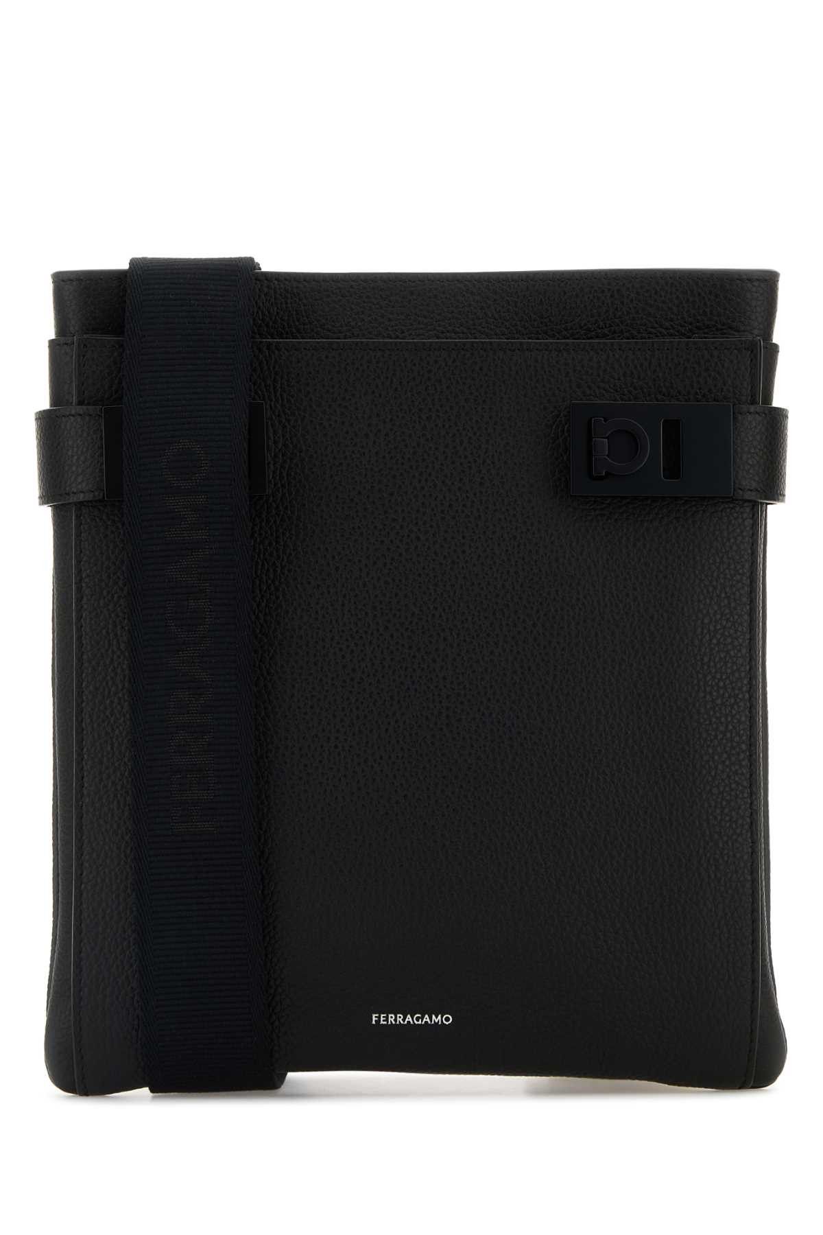 Salvatore Ferragamo Black Leather Crossbody Bag, Men's