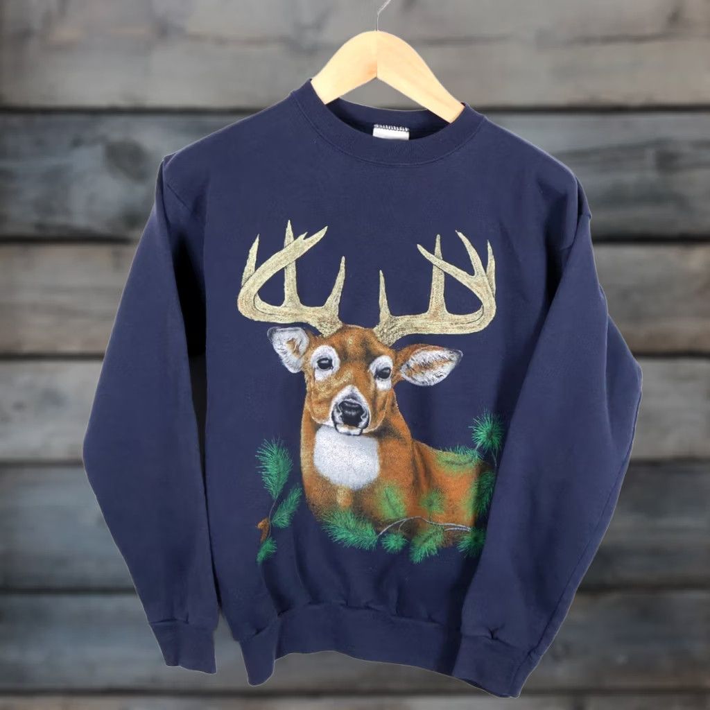 Tultex VINTAGE Tultex Deer Sweatshirt Men's M Dark Blue 50/50 Graphic Print Crewneck VTG Size US M / EU 48-50 / 2 - 1 Thumbnail