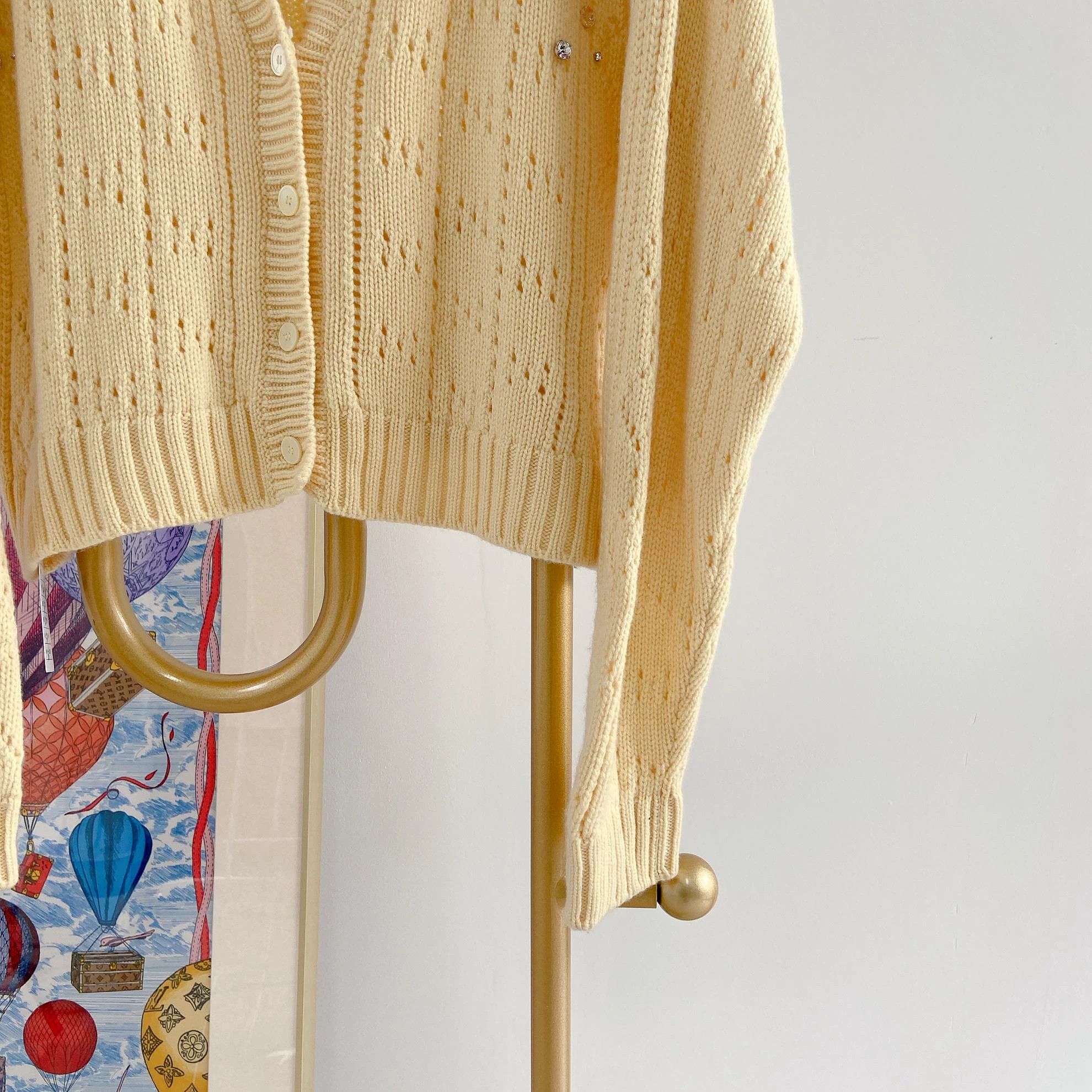 Miu Miu MIU MIU Heavy Crystal Yellow Knit Cardi Women's 40 Size S / US 4 / IT 40 - 5 Thumbnail