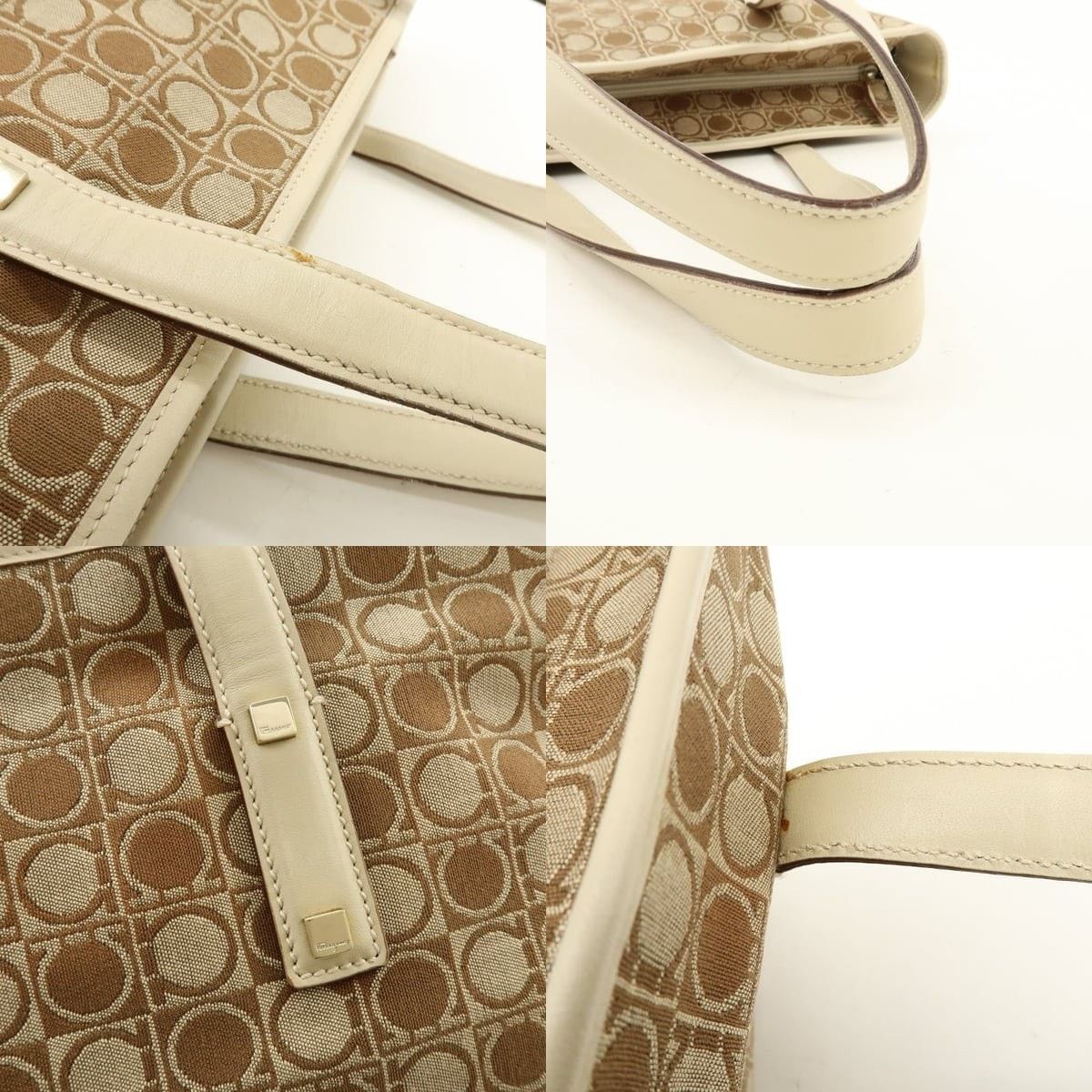 Salvatore Ferragamo Ferragamo Gancini Canvas & Leather Tote Tan Size ONE SIZE - 4 Thumbnail