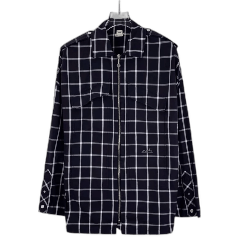 Hermes Checkered Long Sleeve Zip Jacket